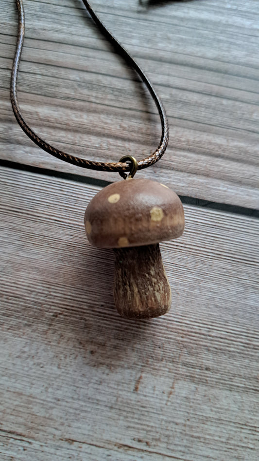 Hand Painted Mushroom Necklace (brown)