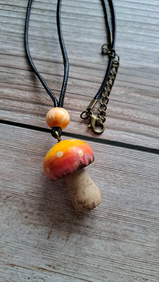 Hand Painted Mushroom Necklace (orange)