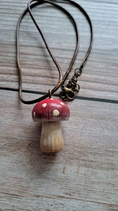 Hand Painted Mushroom Necklace (red)