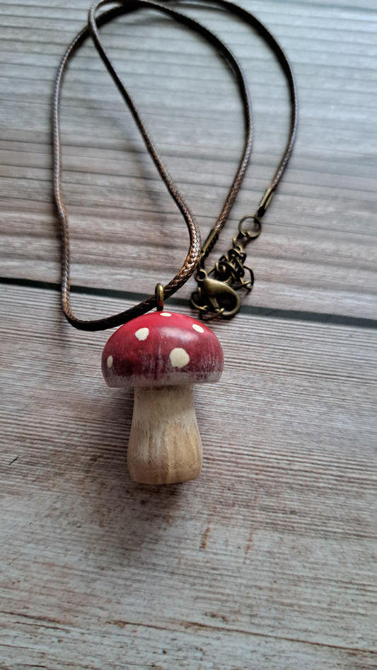 Hand Painted Mushroom Necklace (red)