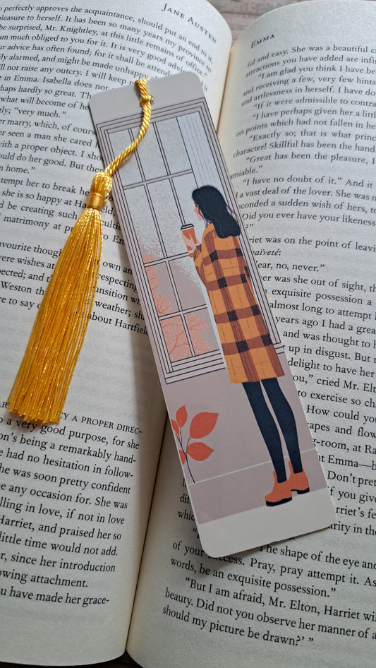 Girl at the Window with Coffee Page Marker (golden rod)