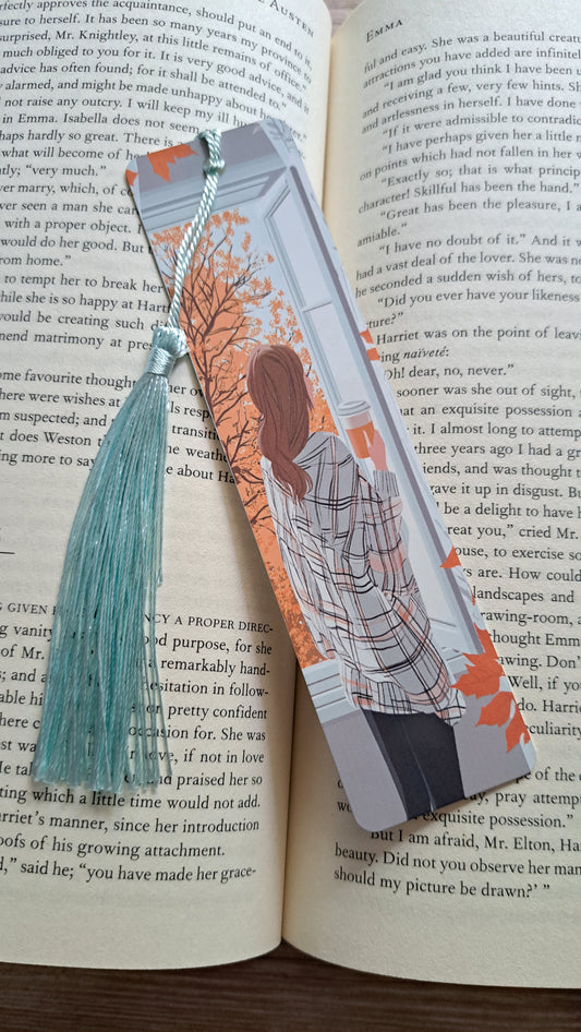 Autumn Girl Standing at the Window Page Marker (teal)