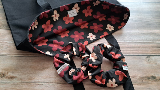 Autumn Floral lined Black Bag