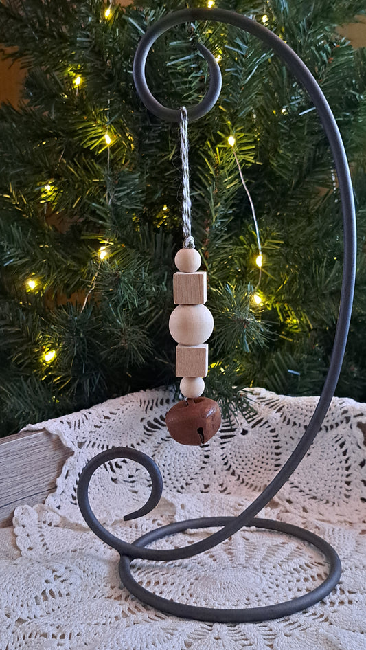 Rustic Jingle Bell Ornament (green & white hanger)