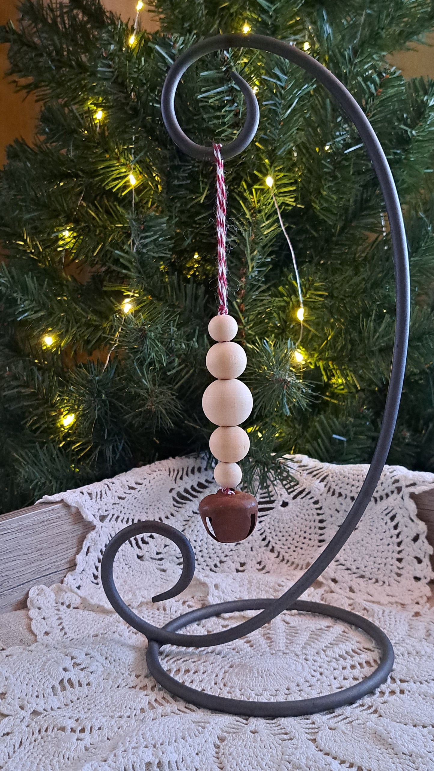 Rustic Jingle Bell Ornament (red and white hanger)