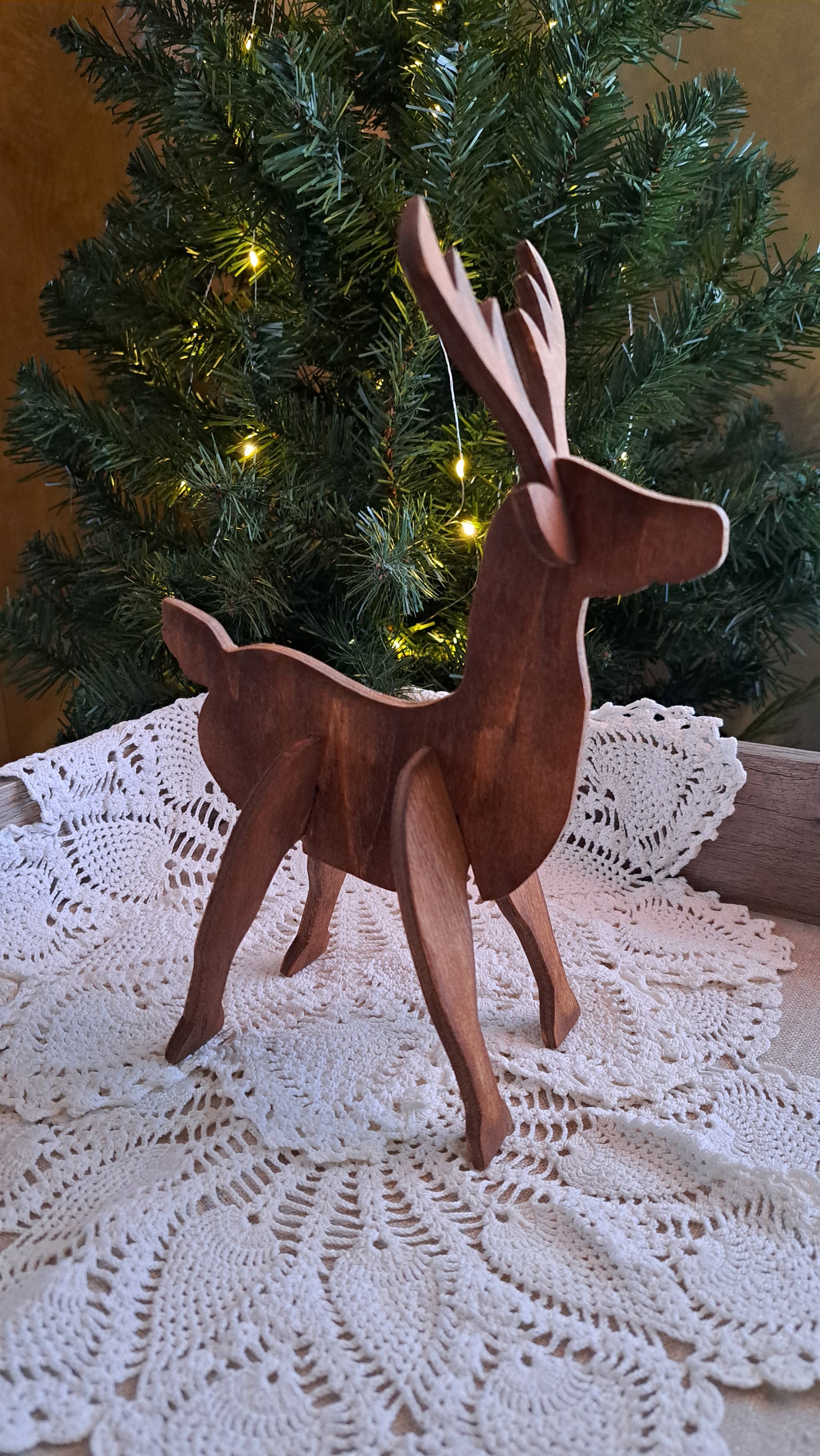 Stained Slotted Wooden Reinder Decor