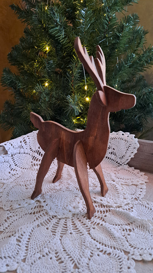 Stained Slotted Wooden Reinder Decor