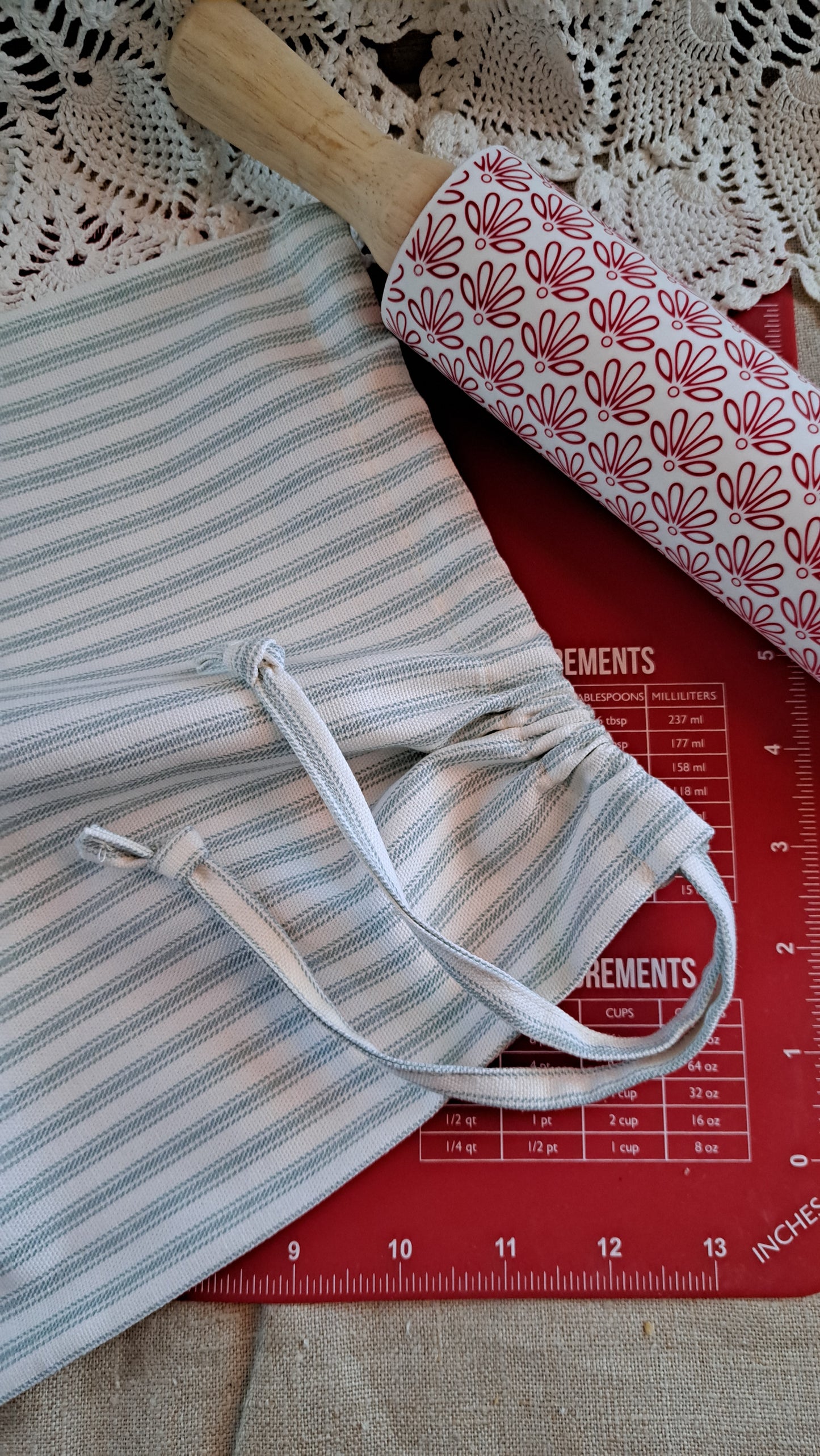 Sage & White Striped Bread Bag