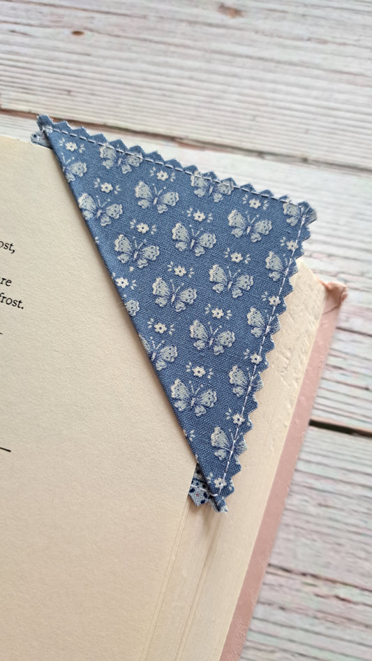 Blue Butterfly Fabric Corner Bookmark