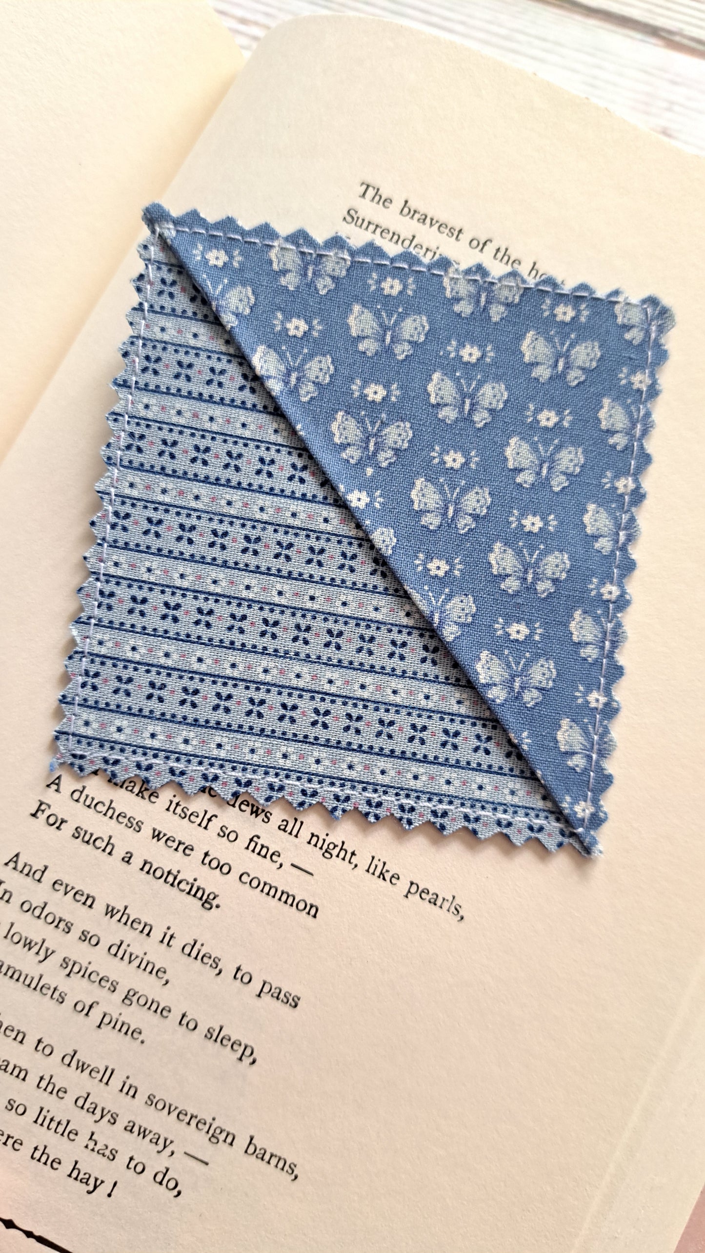 Blue Butterfly Fabric Corner Bookmark