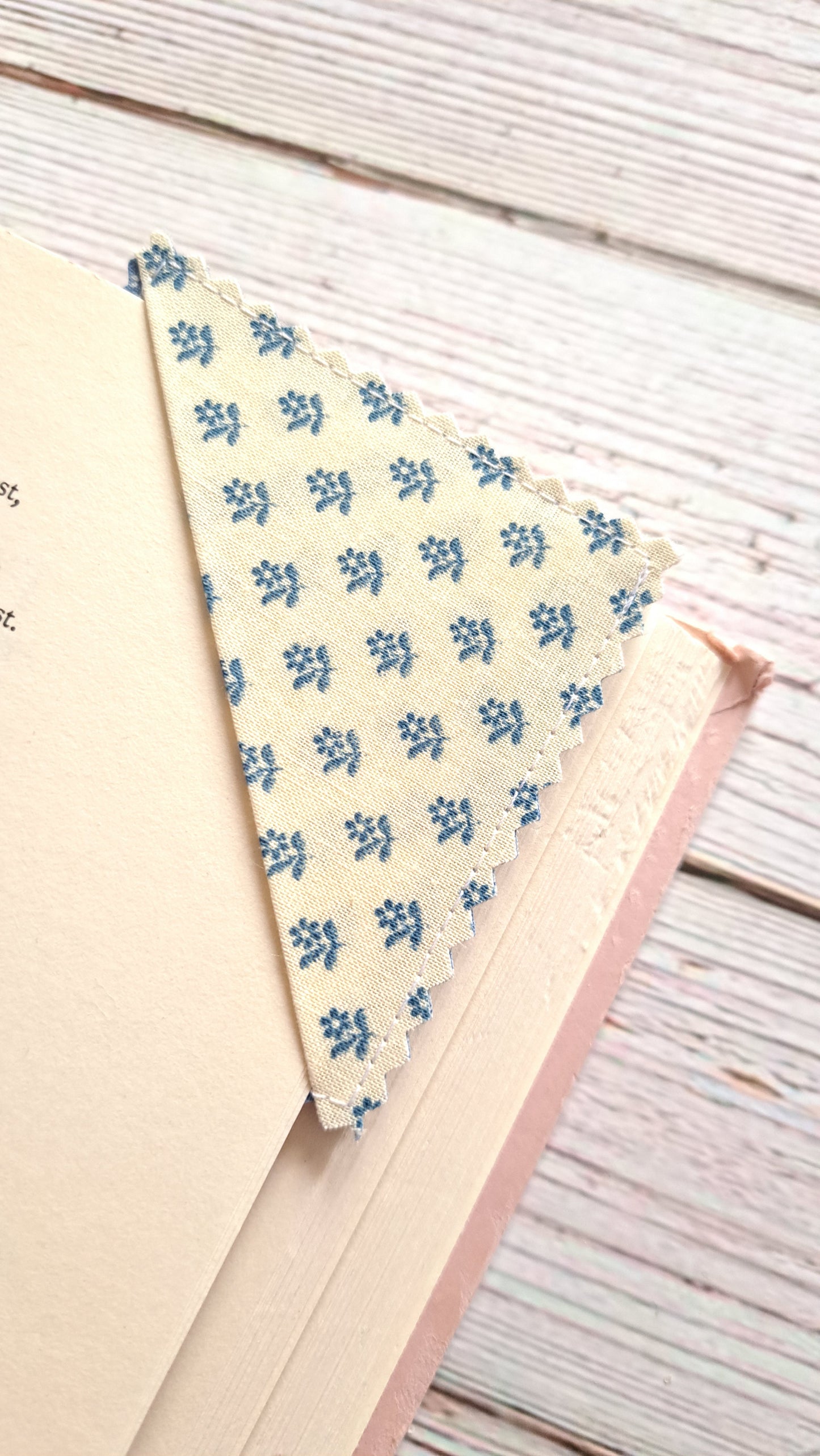 Blue Floral and Butterfly Fabric Corner Bookmark