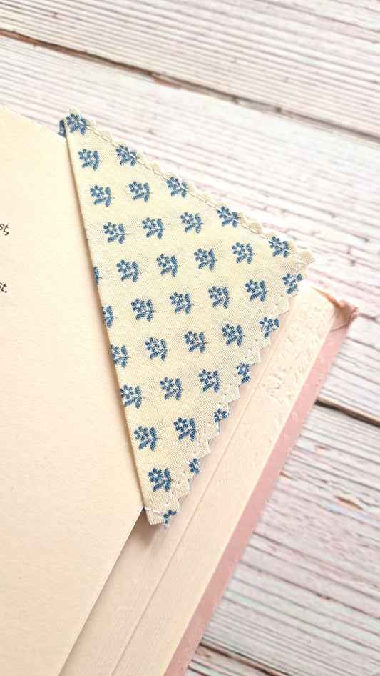 Blue Floral and Butterfly Fabric Corner Bookmark