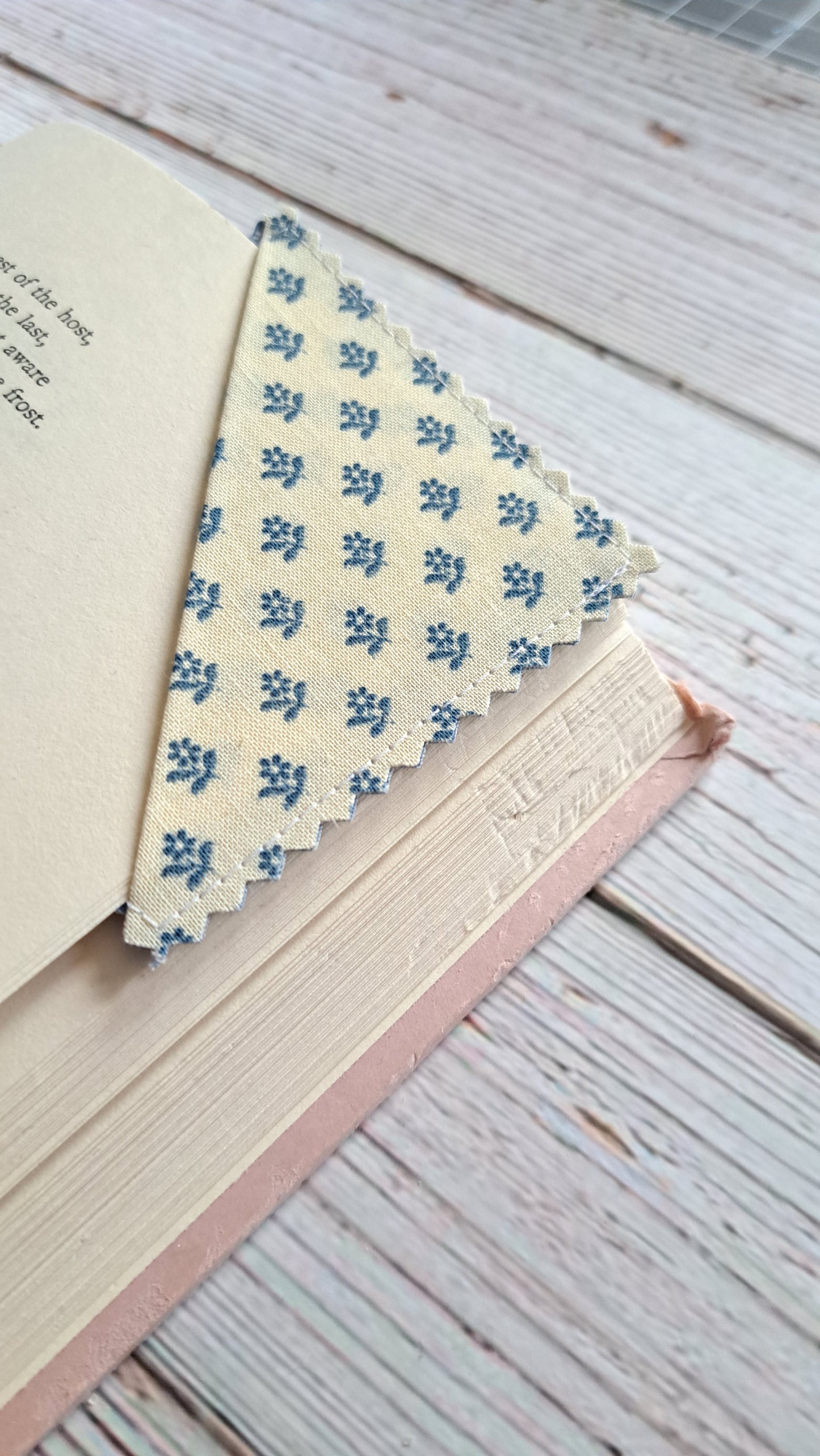 Blue Floral and Butterfly Fabric Corner Bookmark