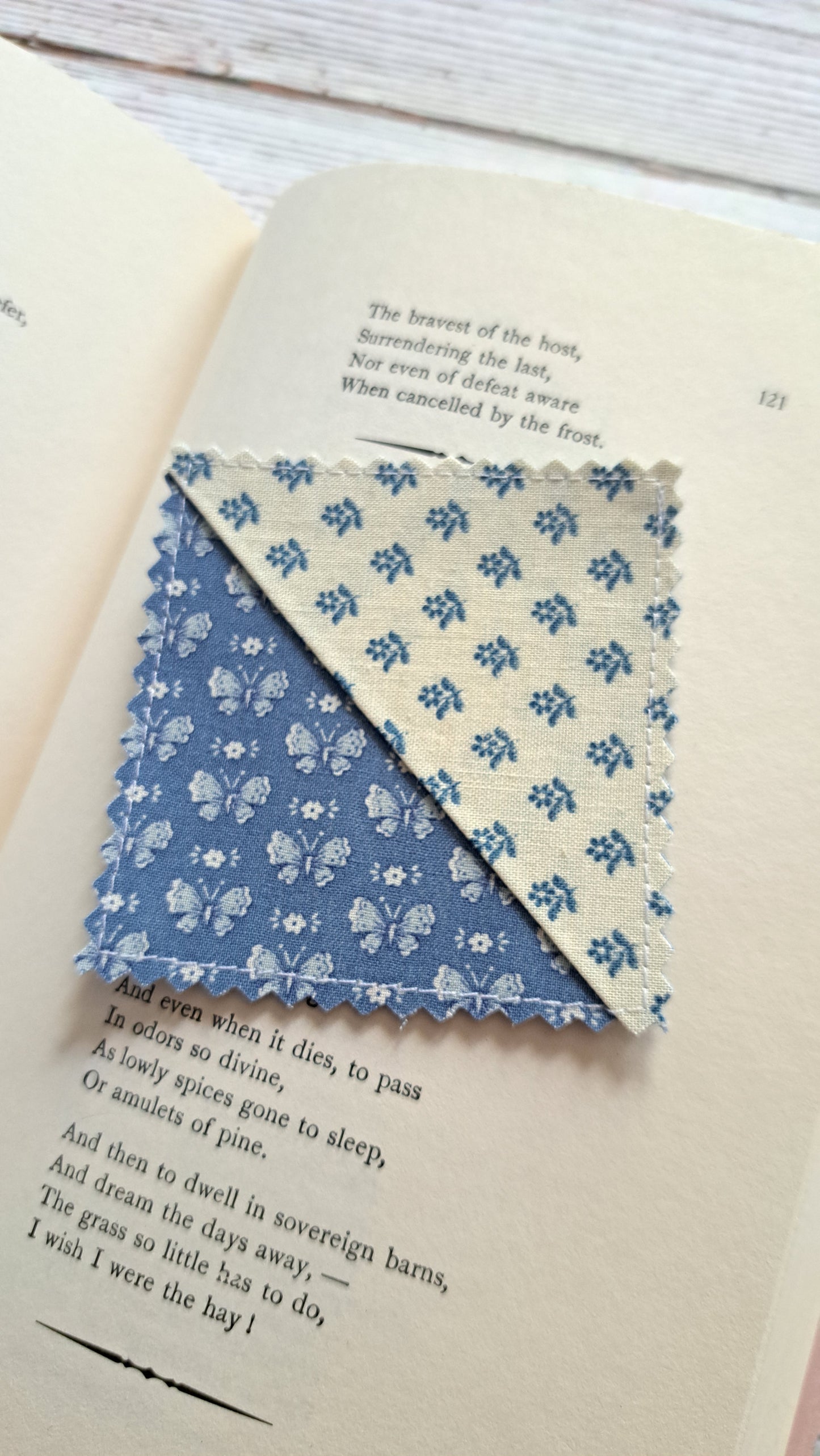 Blue Floral and Butterfly Fabric Corner Bookmark