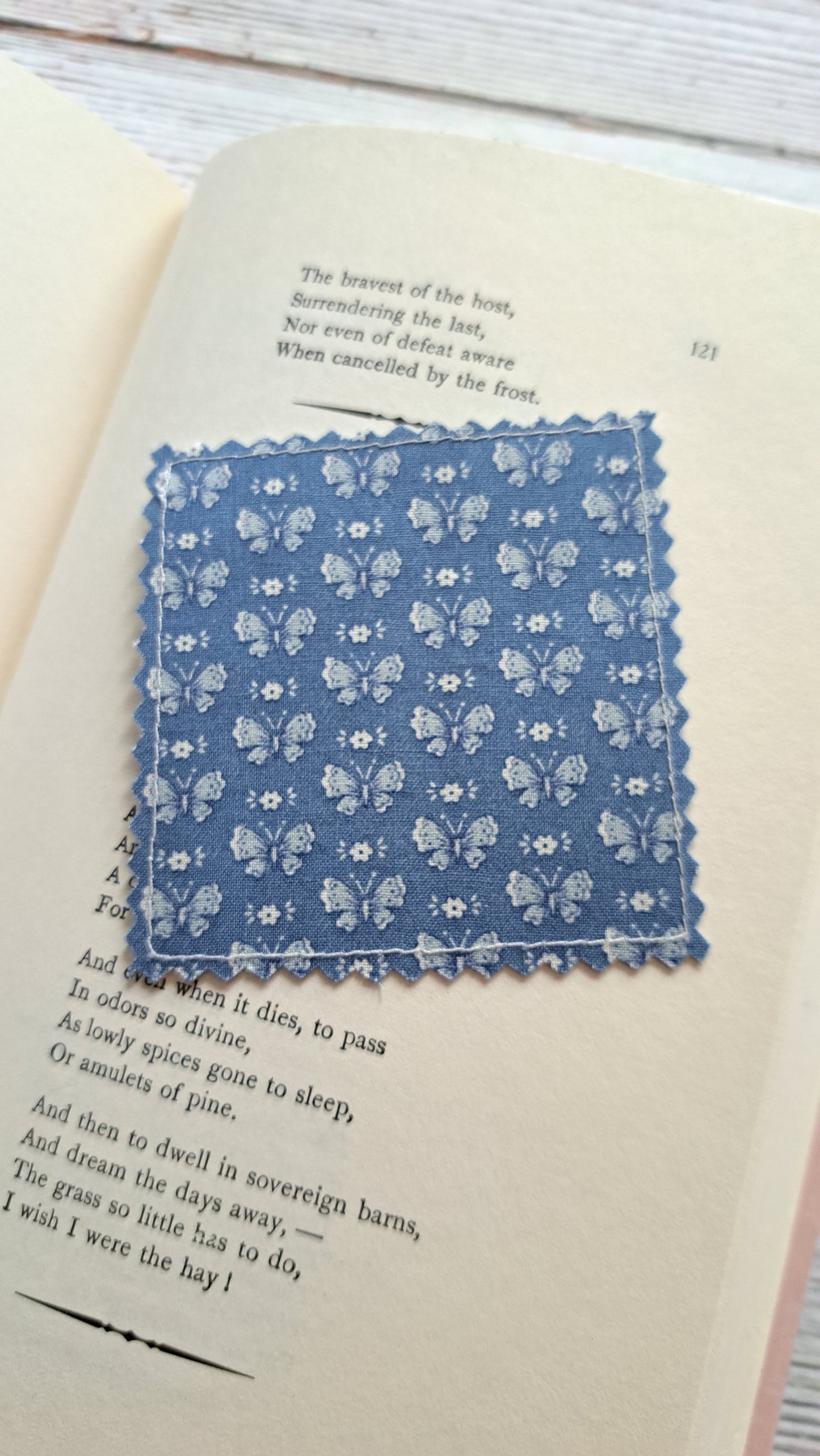 Blue Floral and Butterfly Fabric Corner Bookmark