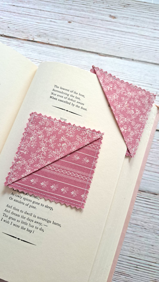 Mauve and White Floral Fabric Corner Bookmark