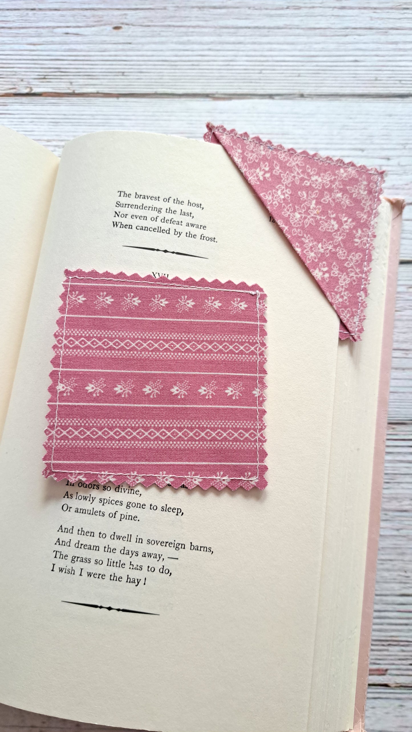 Mauve and White Floral Fabric Corner Bookmark