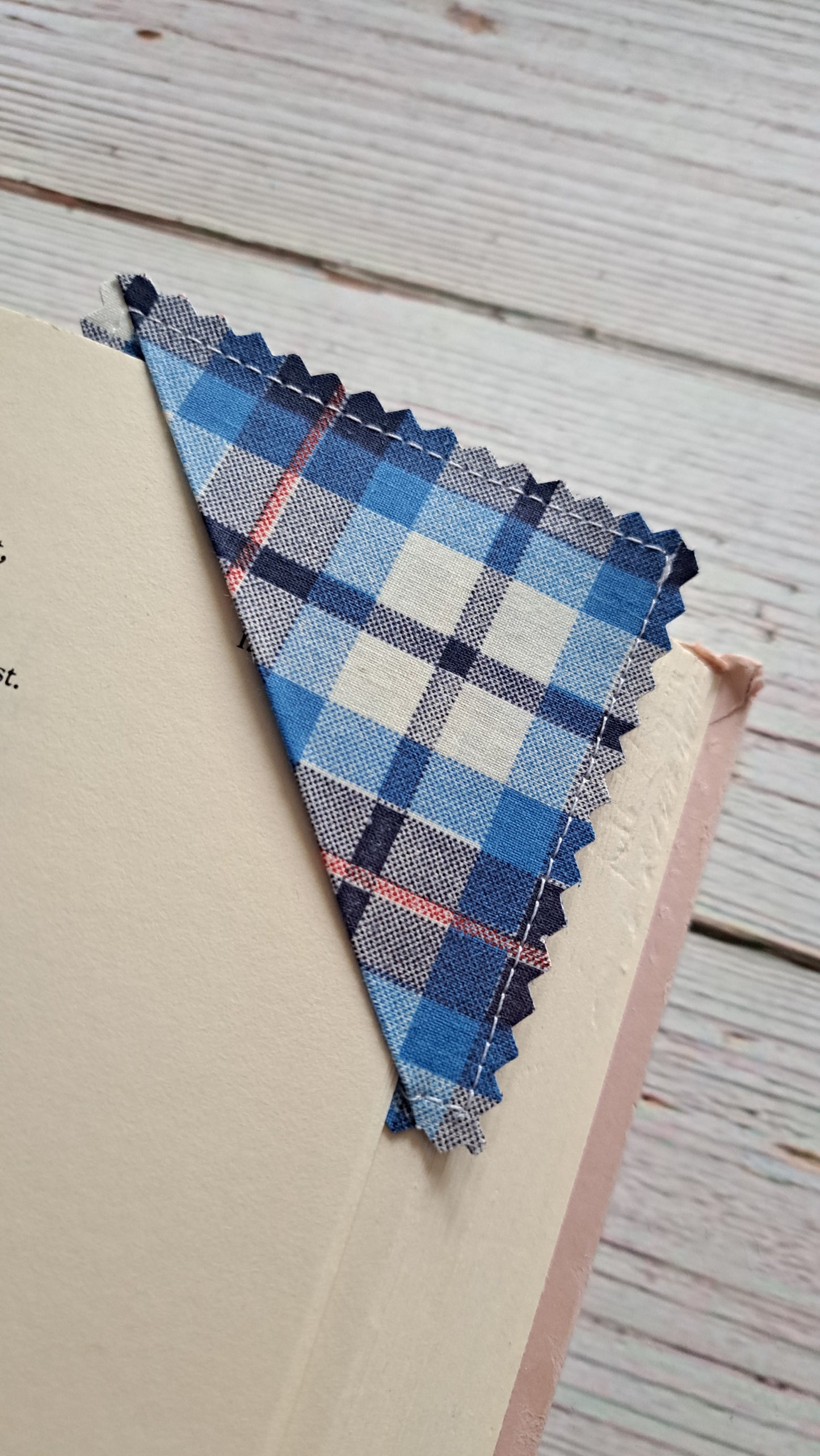 Blue/White/Red Plaid Fabric Corner Bookmark