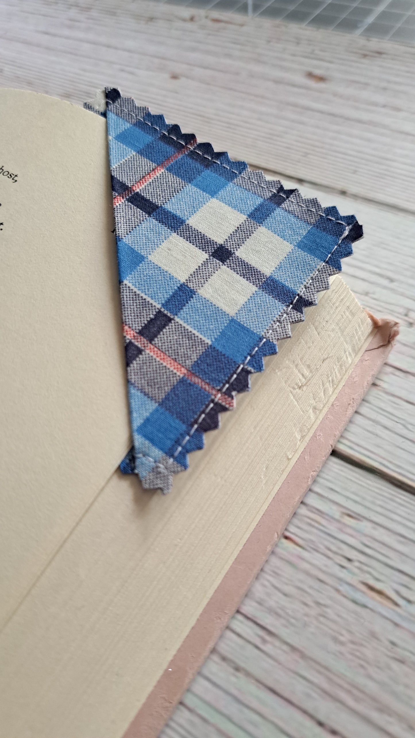 Blue/White/Red Plaid Fabric Corner Bookmark