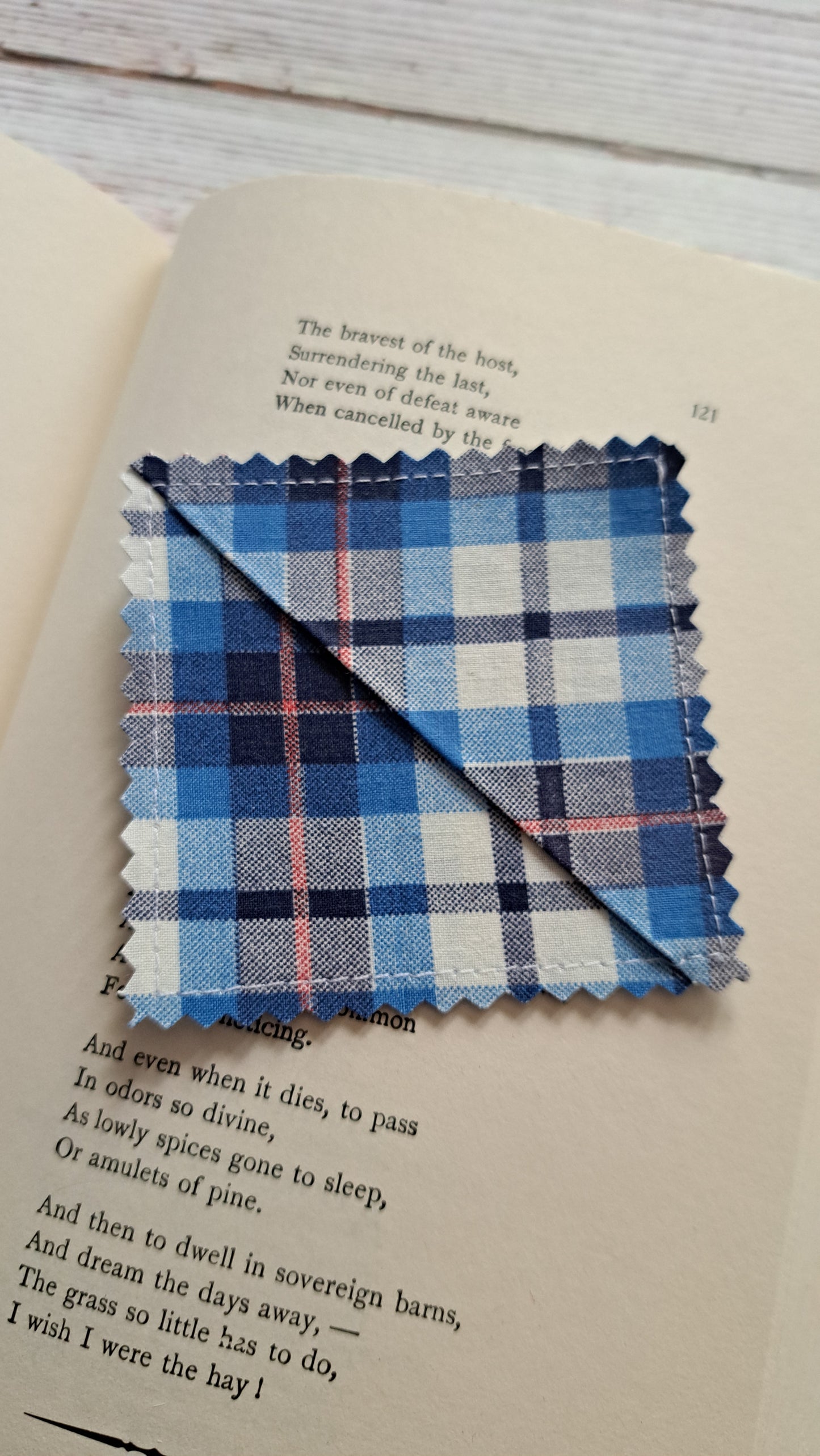 Blue/White/Red Plaid Fabric Corner Bookmark