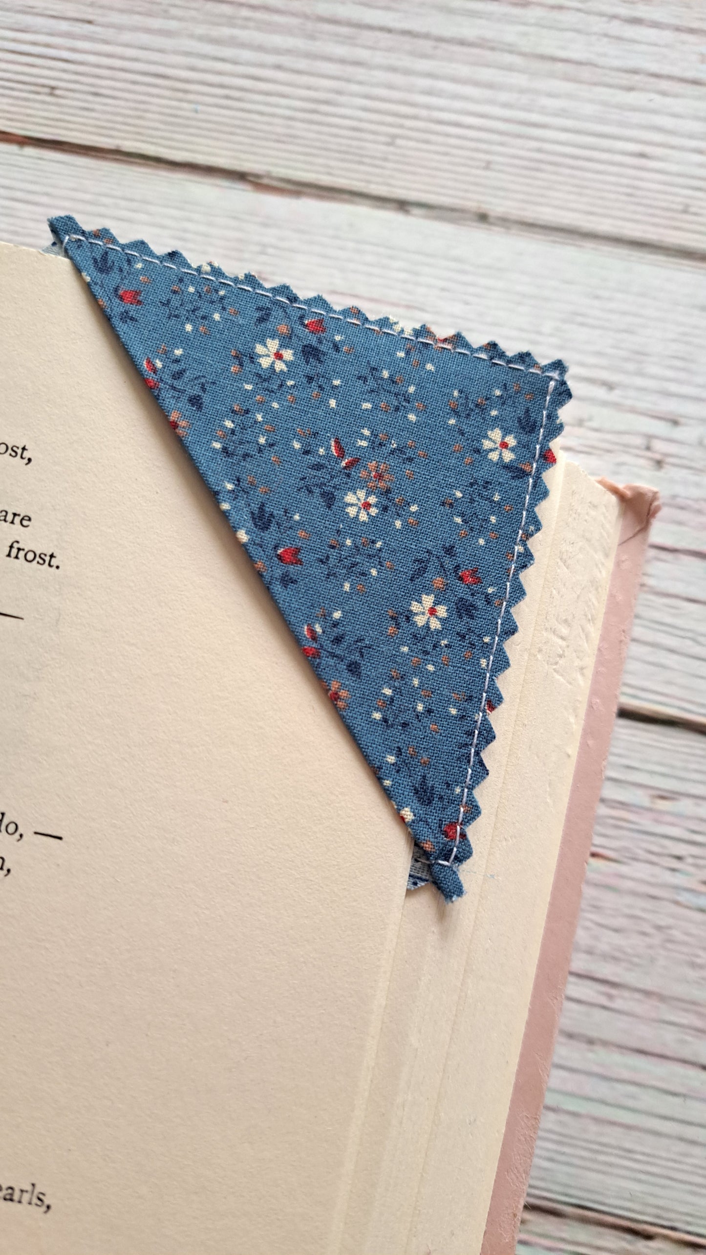 White and Red Floral, Stripe and Plaid Fabric Corner Bookmark
