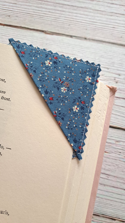 White and Red Floral, Stripe and Plaid Fabric Corner Bookmark