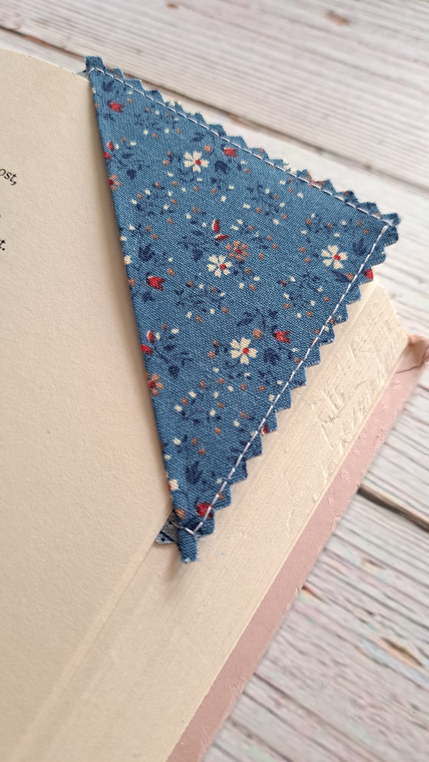 White and Red Floral, Stripe and Plaid Fabric Corner Bookmark