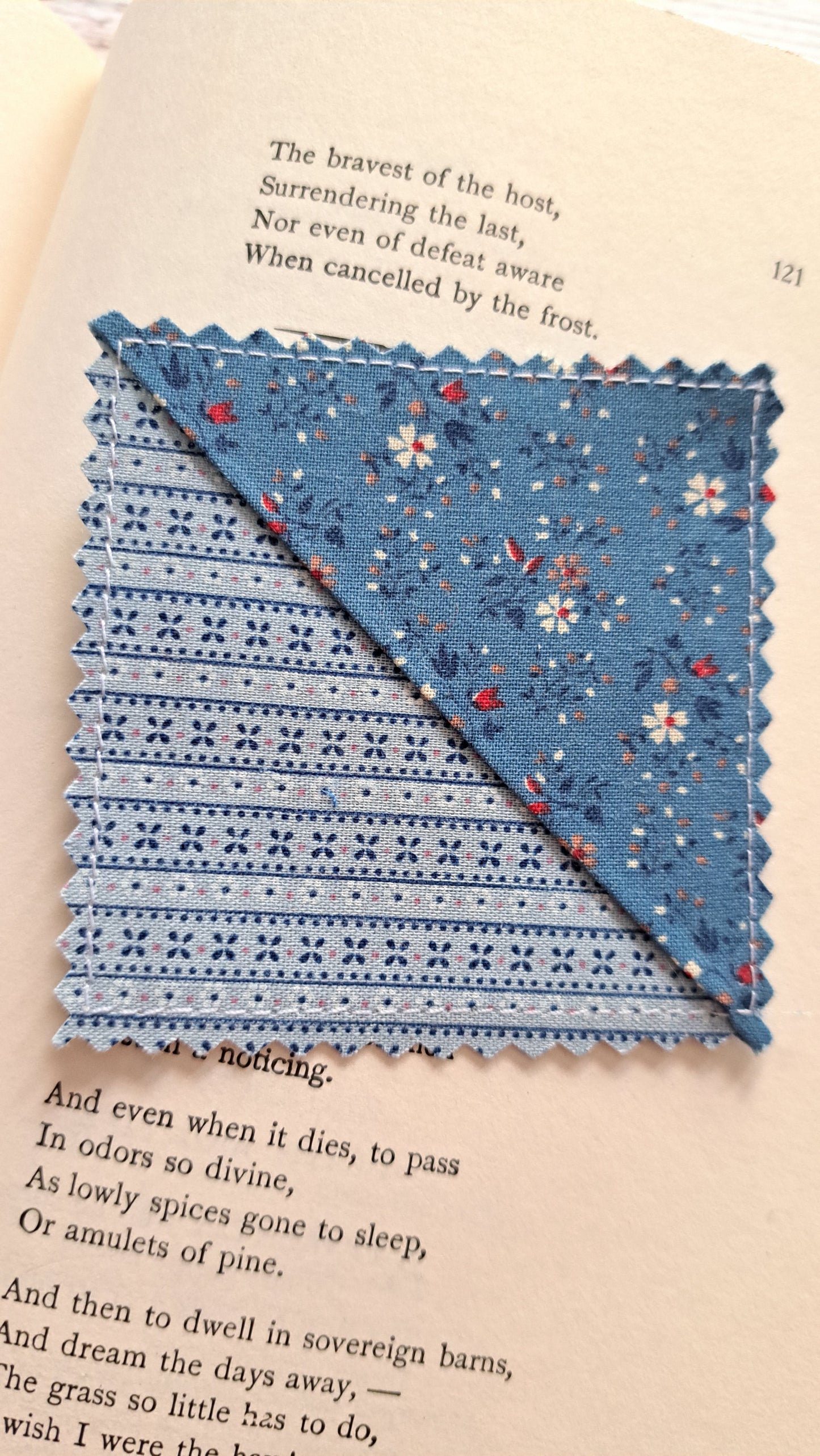 White and Red Floral, Stripe and Plaid Fabric Corner Bookmark