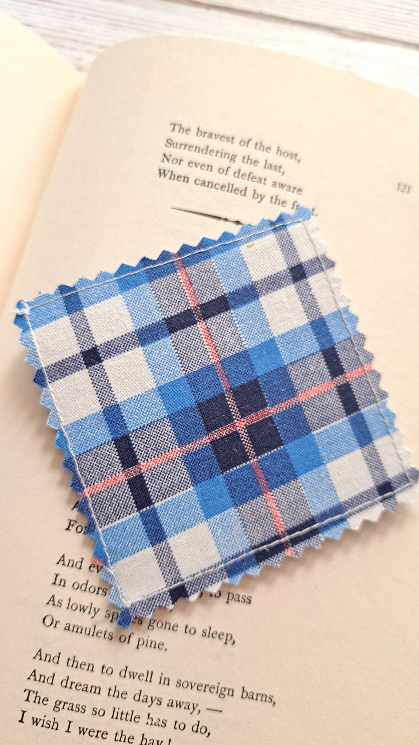 White and Red Floral, Stripe and Plaid Fabric Corner Bookmark