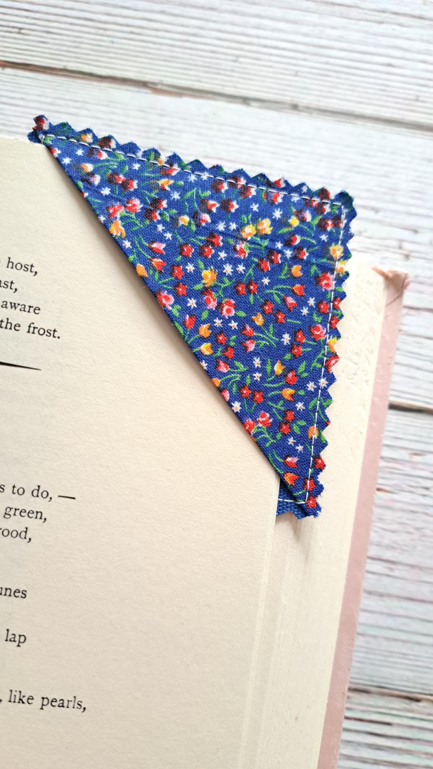 Micro Floral/Denim Blue Fabric Corner Bookmark