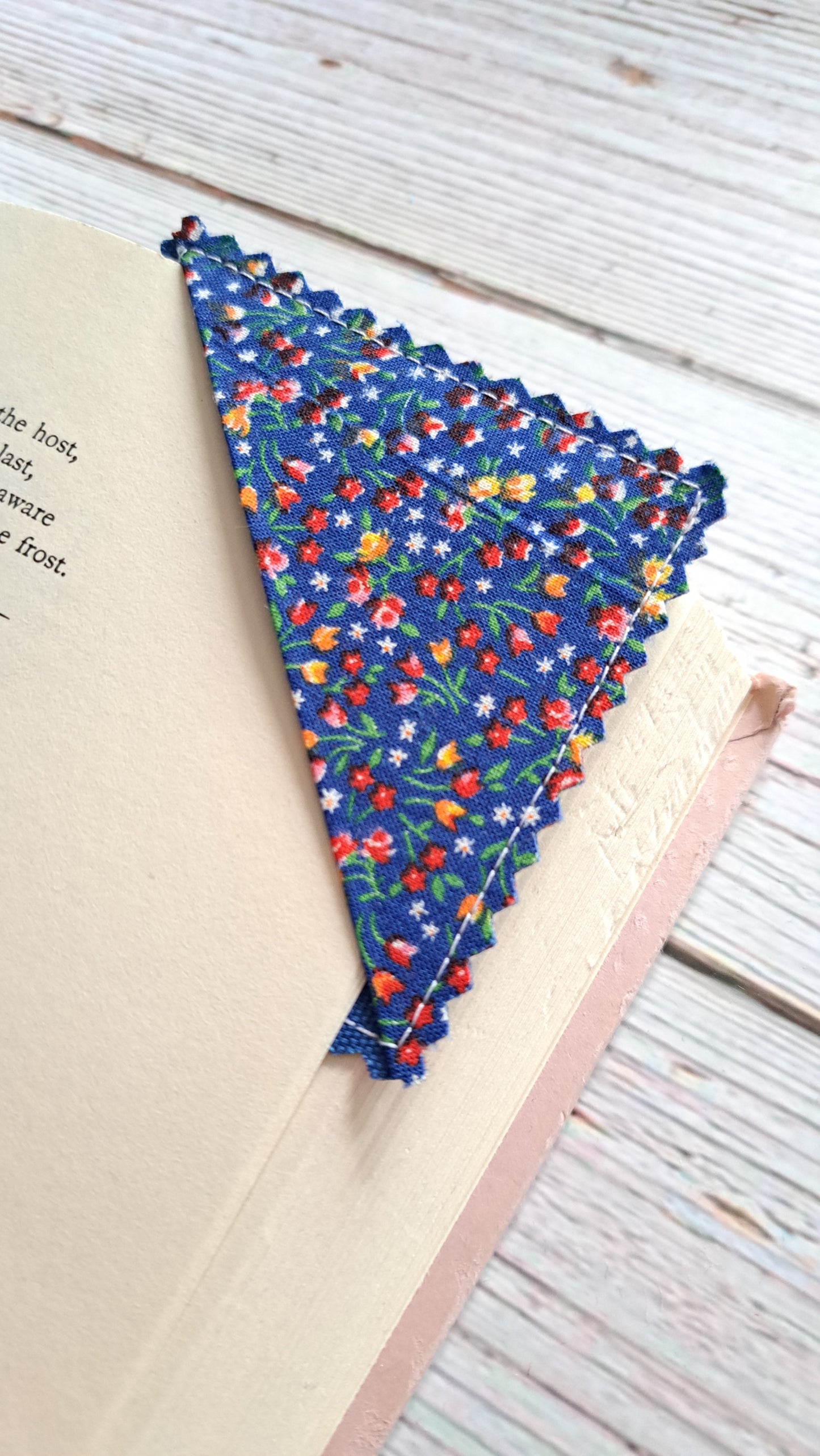 Micro Floral/Denim Blue Fabric Corner Bookmark