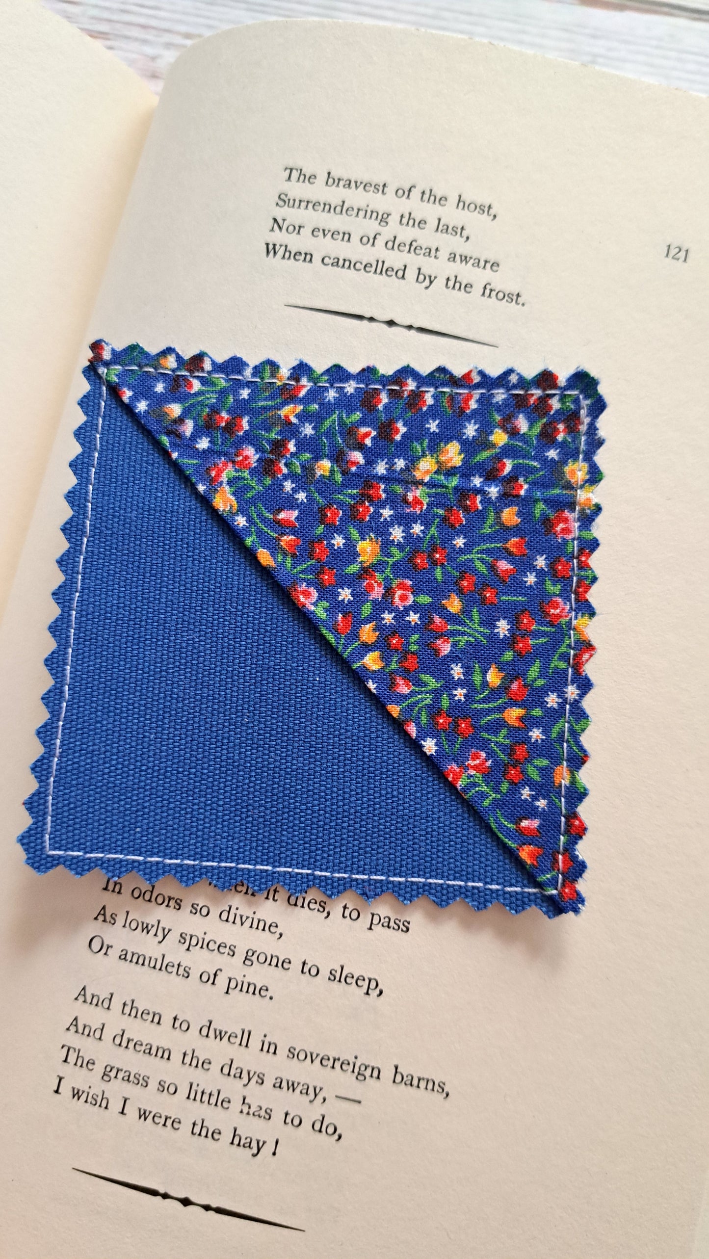 Micro Floral/Denim Blue Fabric Corner Bookmark