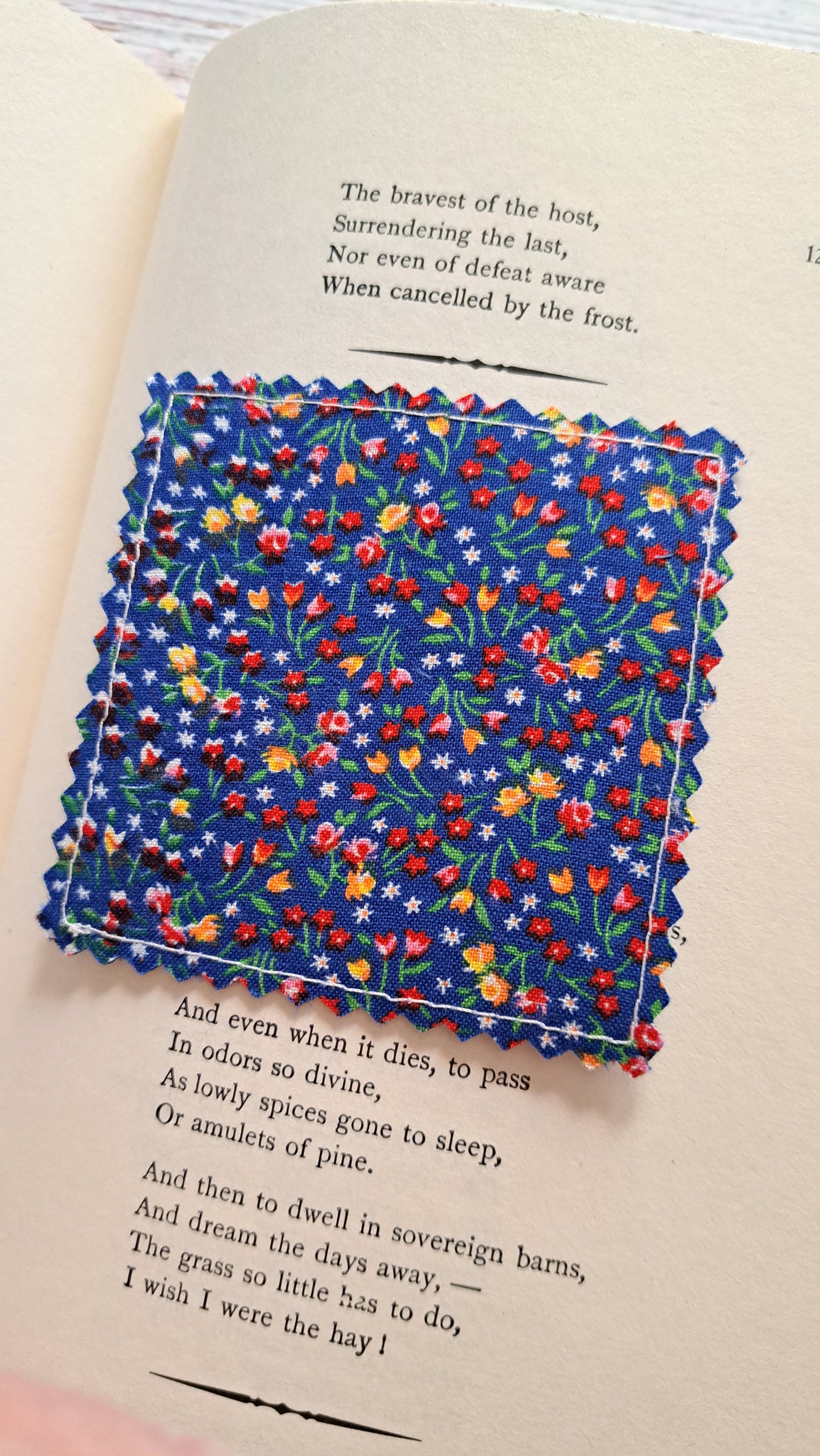 Micro Floral/Denim Blue Fabric Corner Bookmark