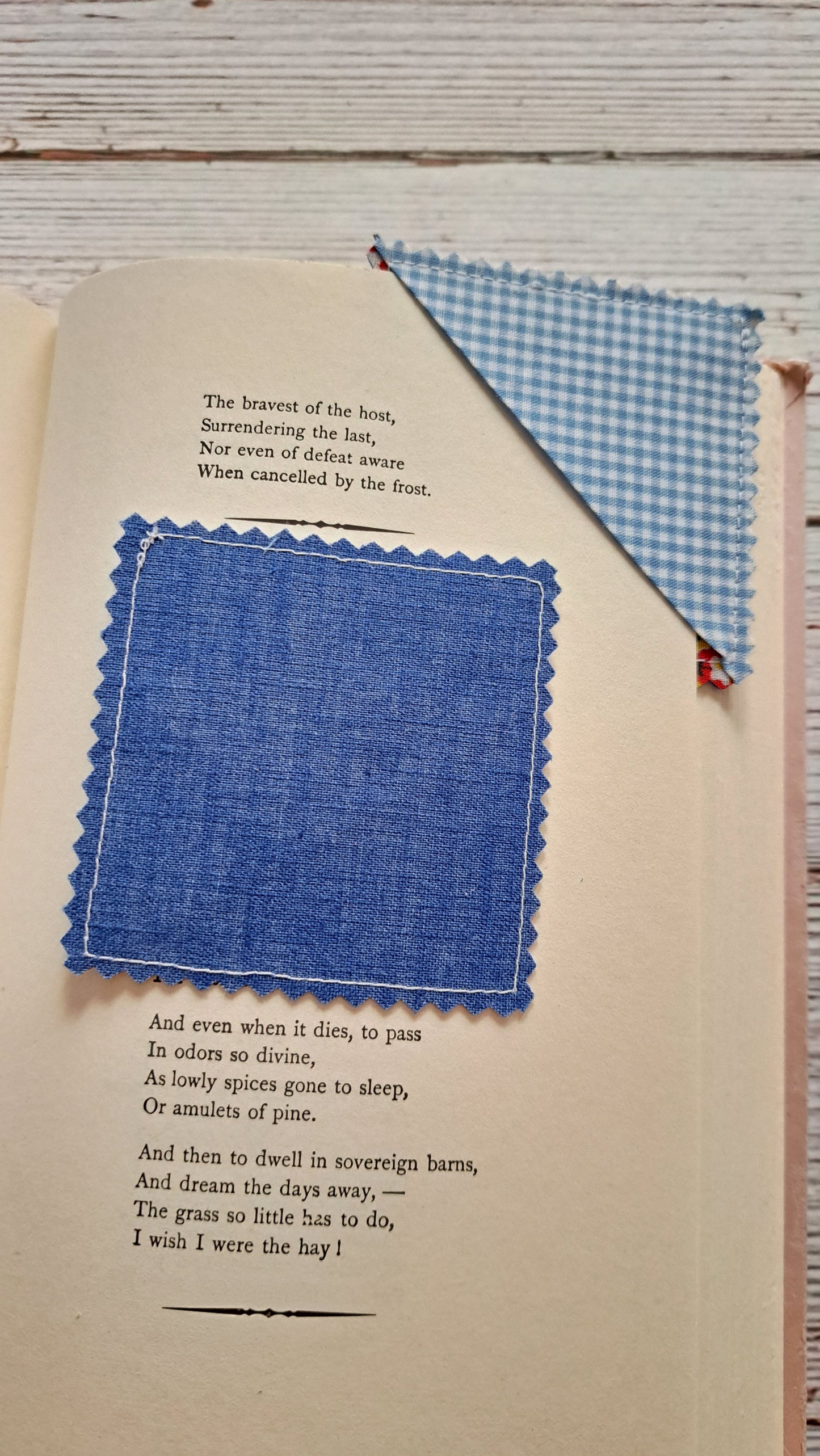 Lt. Blue Gingham/Patchwork Picnic Pattern/Solid Denim Blue Fabric Corner Bookmark