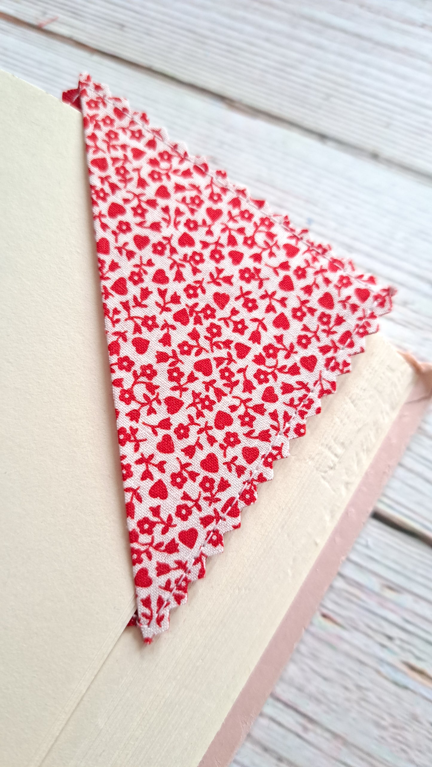 Red Hearts, Flowers and Polka Dots Fabric Corner Bookmark