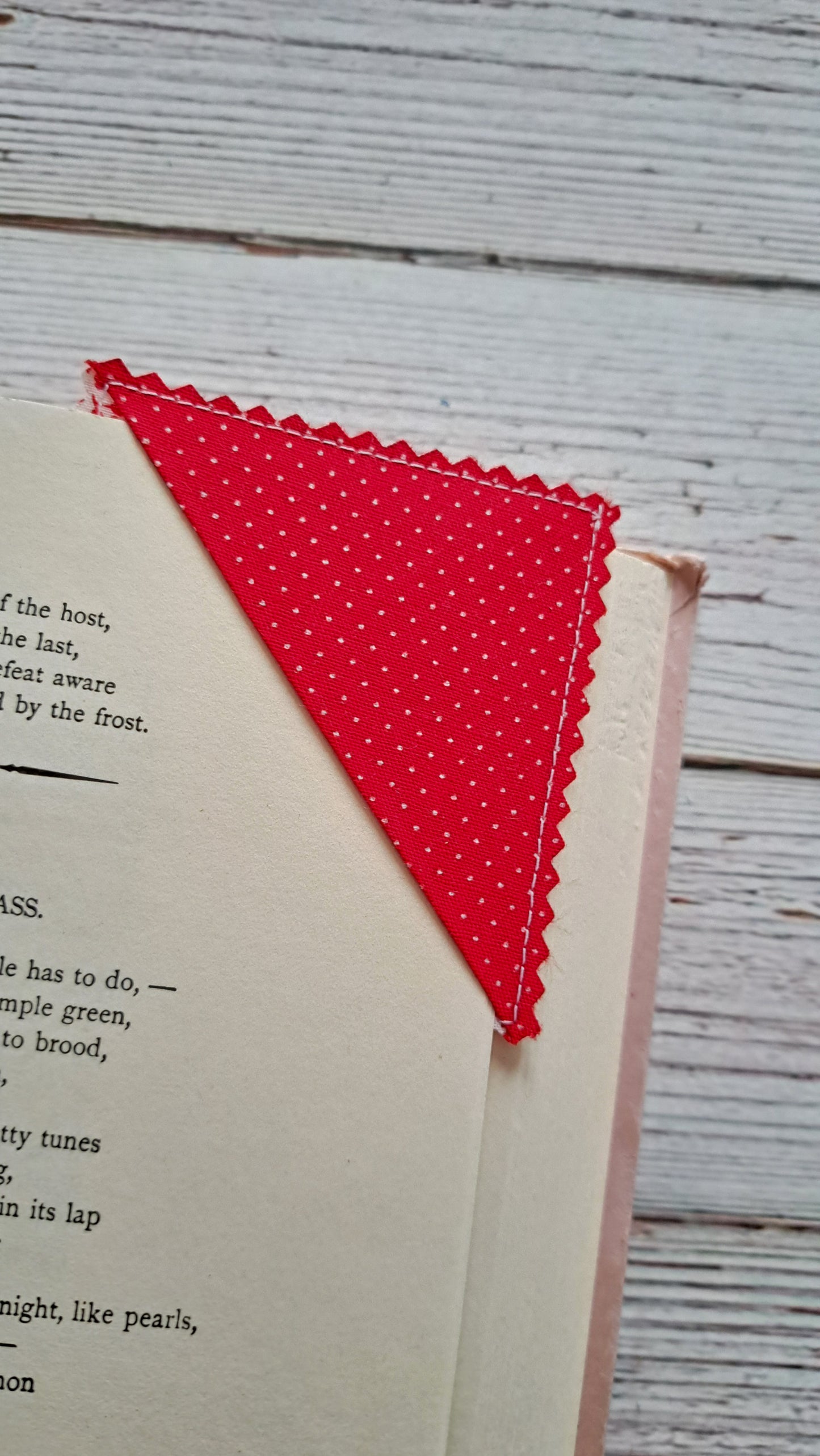 Red w/ White Polka Dot with Red Hearts/Floral on white Fabric Corner Bookmark