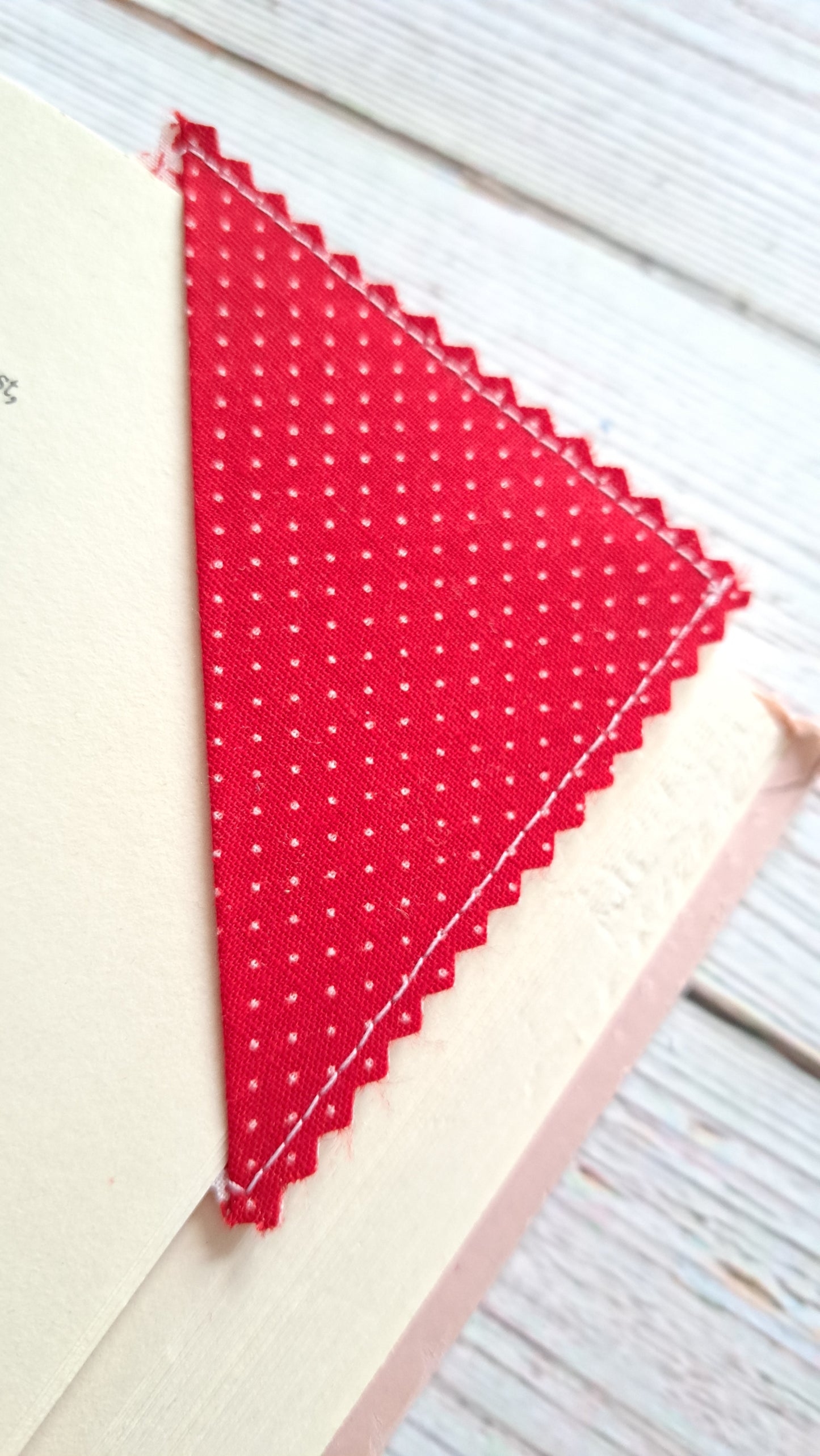 Red w/ White Polka Dot with Red Hearts/Floral on white Fabric Corner Bookmark