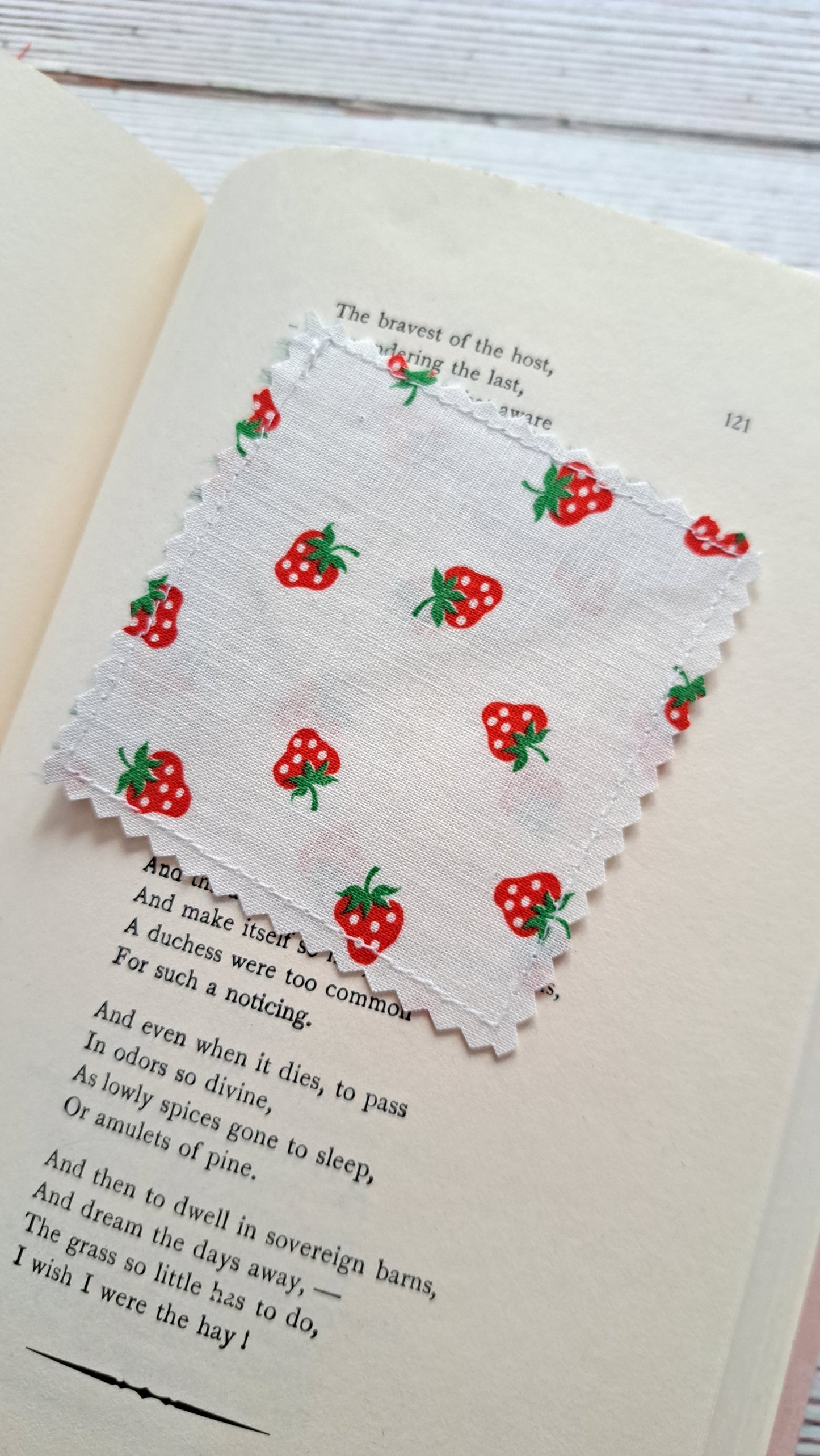 Dark Green Gingham with Strawberries Fabric Corner Bookmark