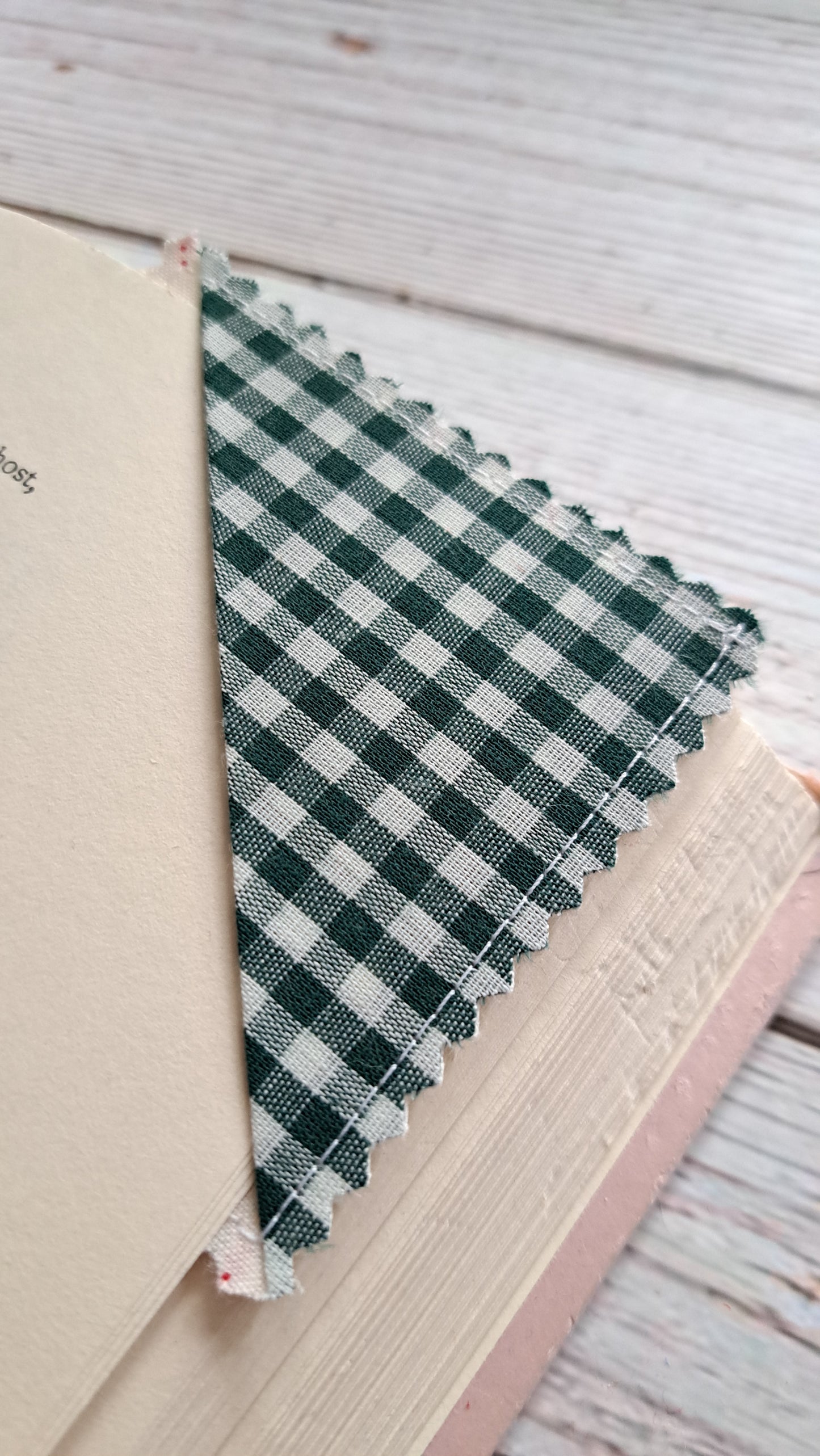 Dark Green Gingham corner with little Red Floral Fabric Corner Bookmark