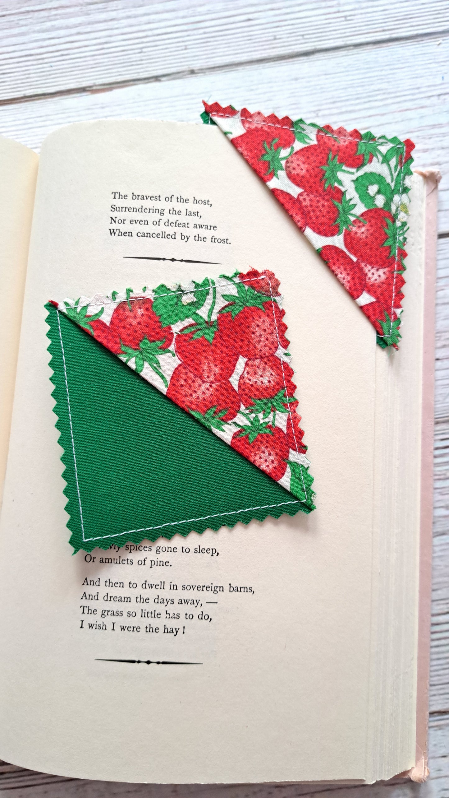 Strawberries & Greens Fabric Corner Bookmark