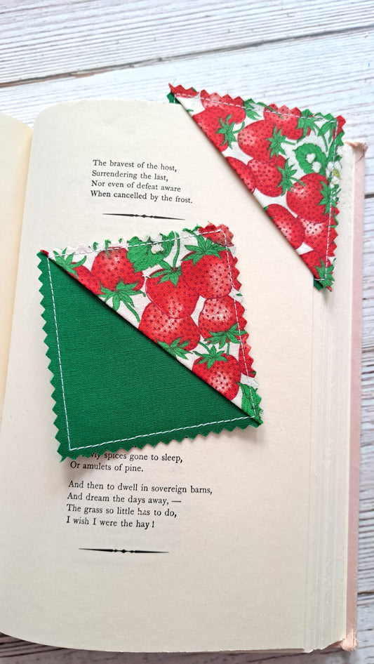 Strawberries & Greens Fabric Corner Bookmark