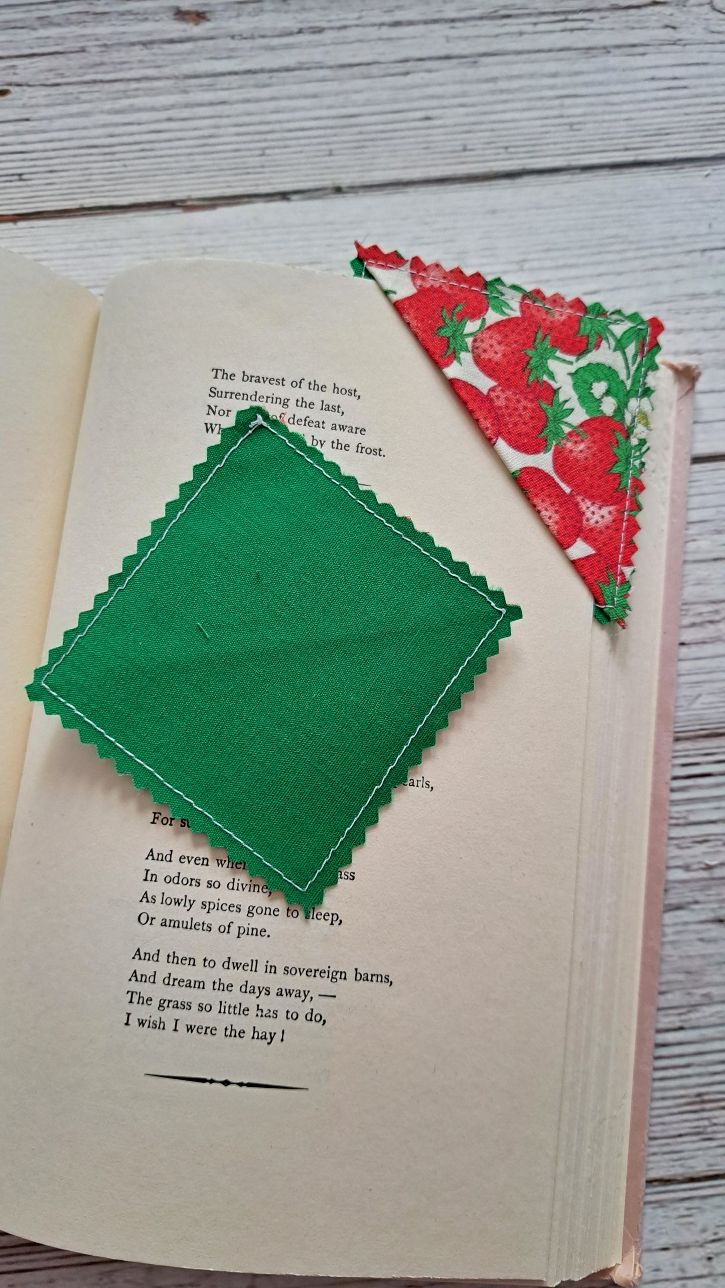 Strawberries & Greens Fabric Corner Bookmark