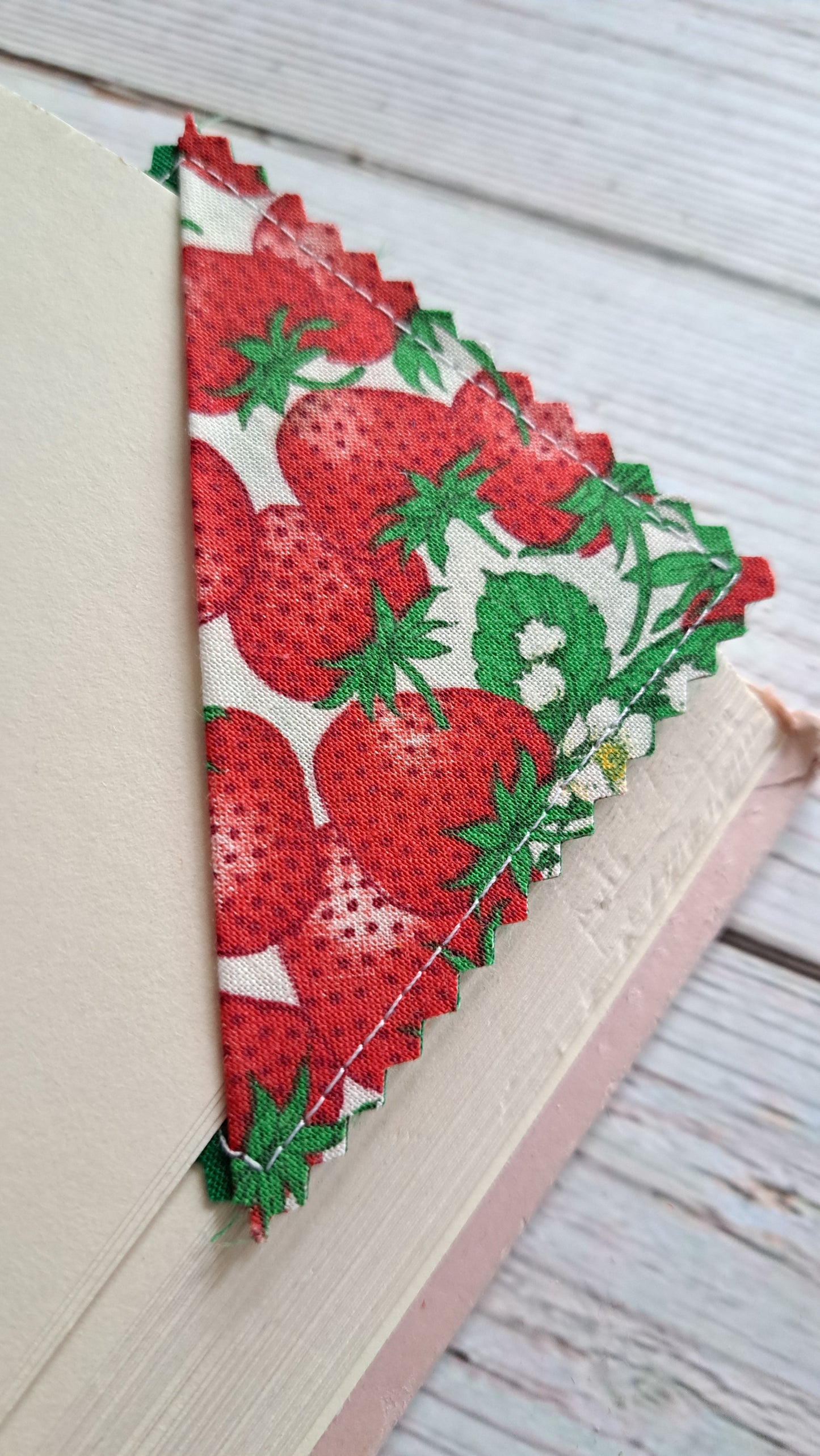 Strawberries & Greens Fabric Corner Bookmark