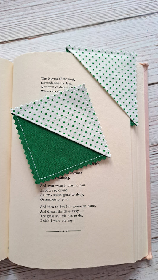 Green & White Polka Dot on Green Fabric Corner Bookmark