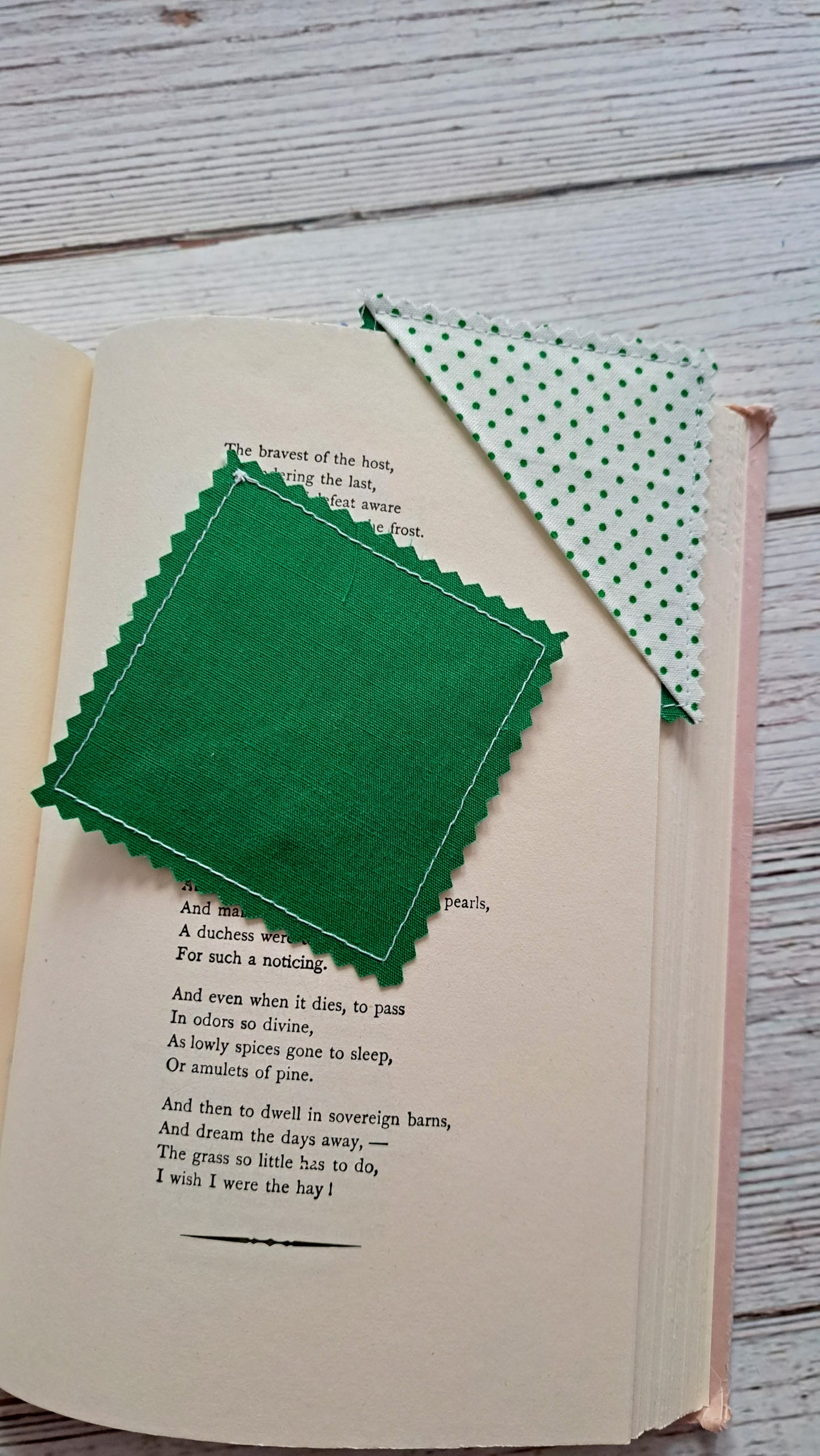 Green & White Polka Dot on Green Fabric Corner Bookmark
