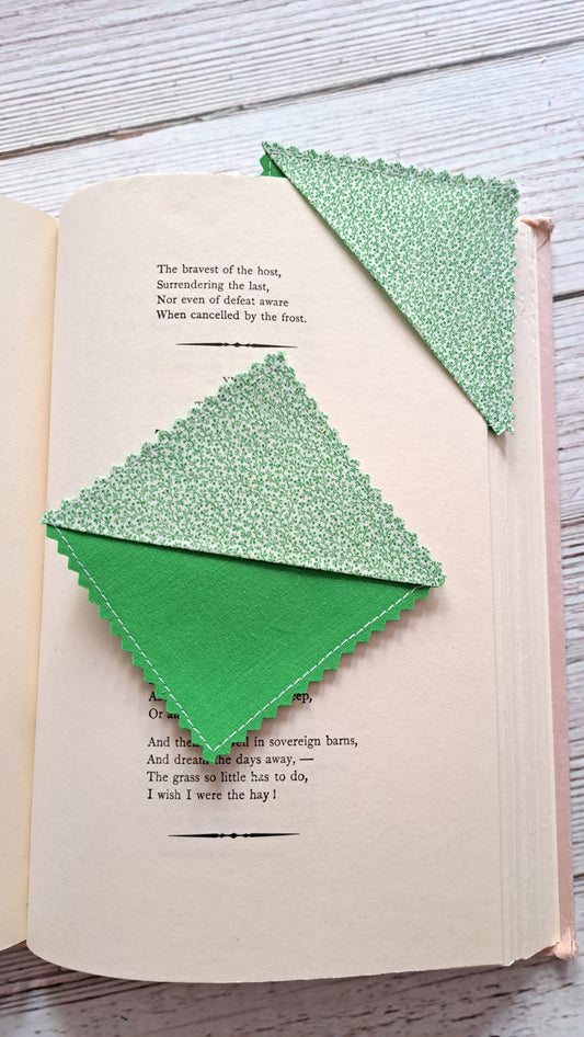 Green Floral Vines on Green Fabric Corner Bookmark
