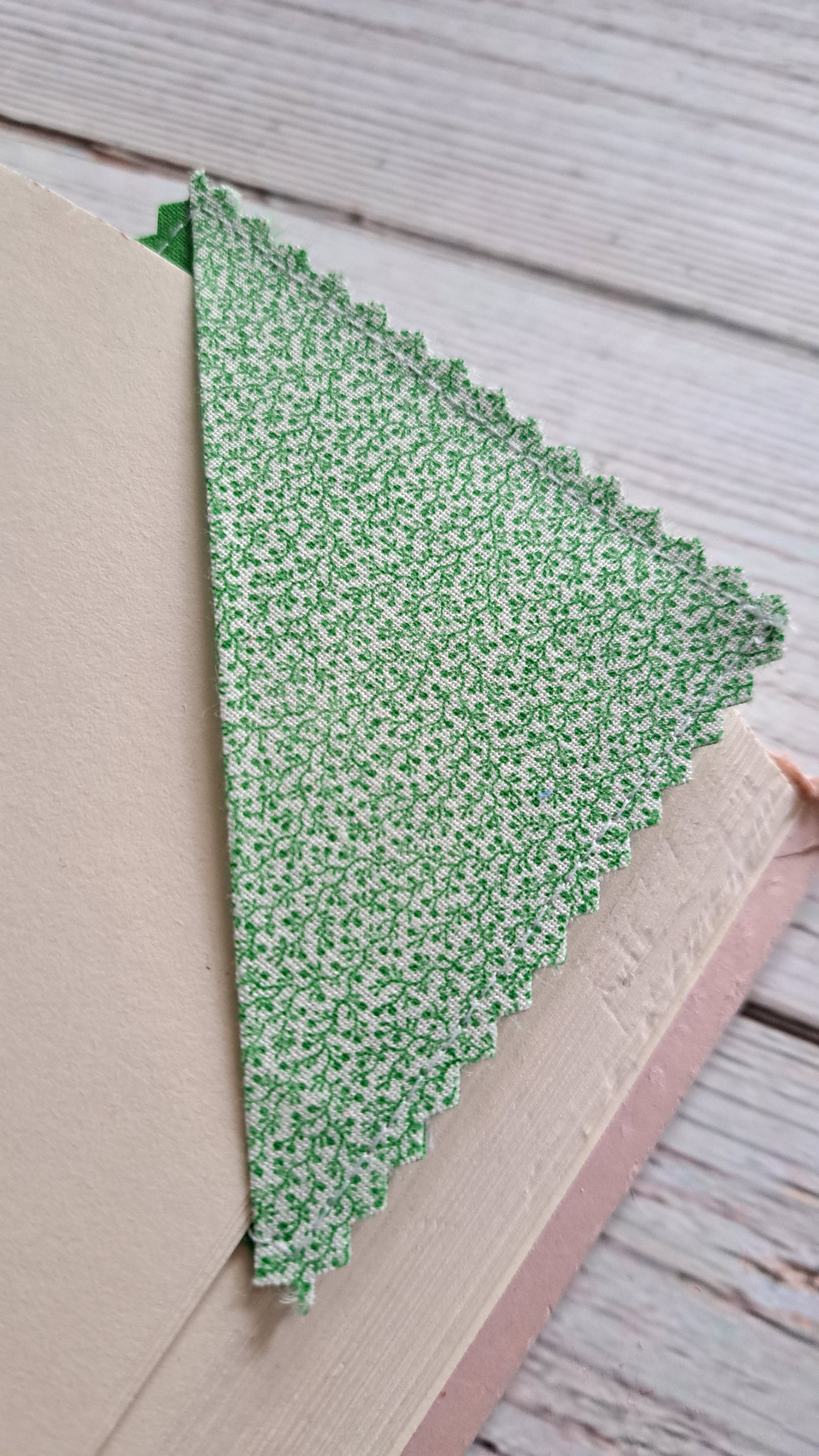 Green Floral Vines on Green Fabric Corner Bookmark