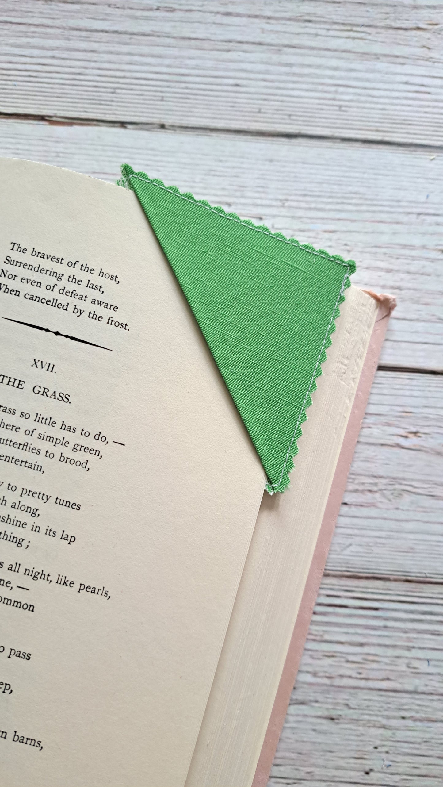 Green with Green Vines on White Fabric Corner Bookmark