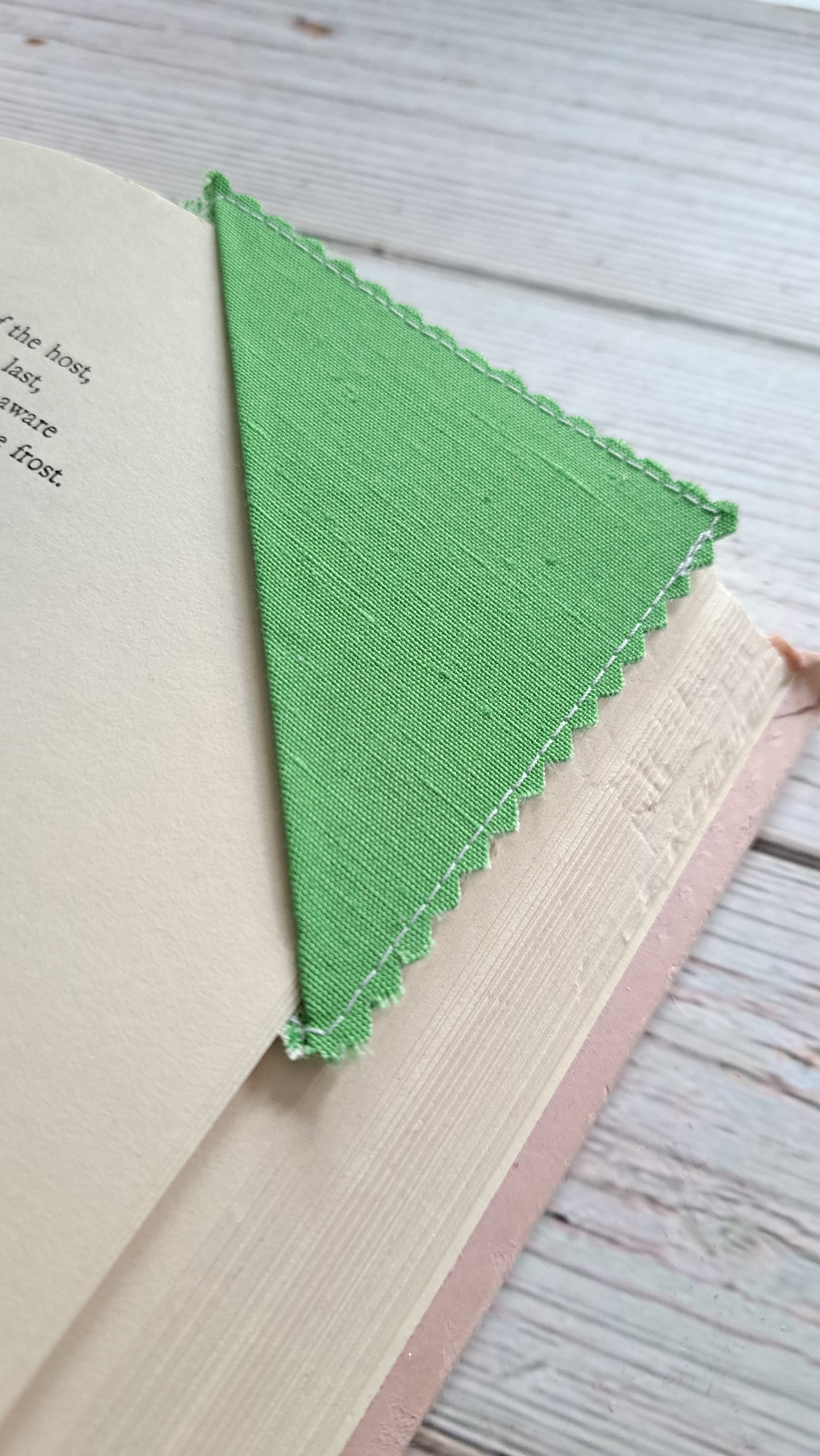 Green with Green Vines on White Fabric Corner Bookmark