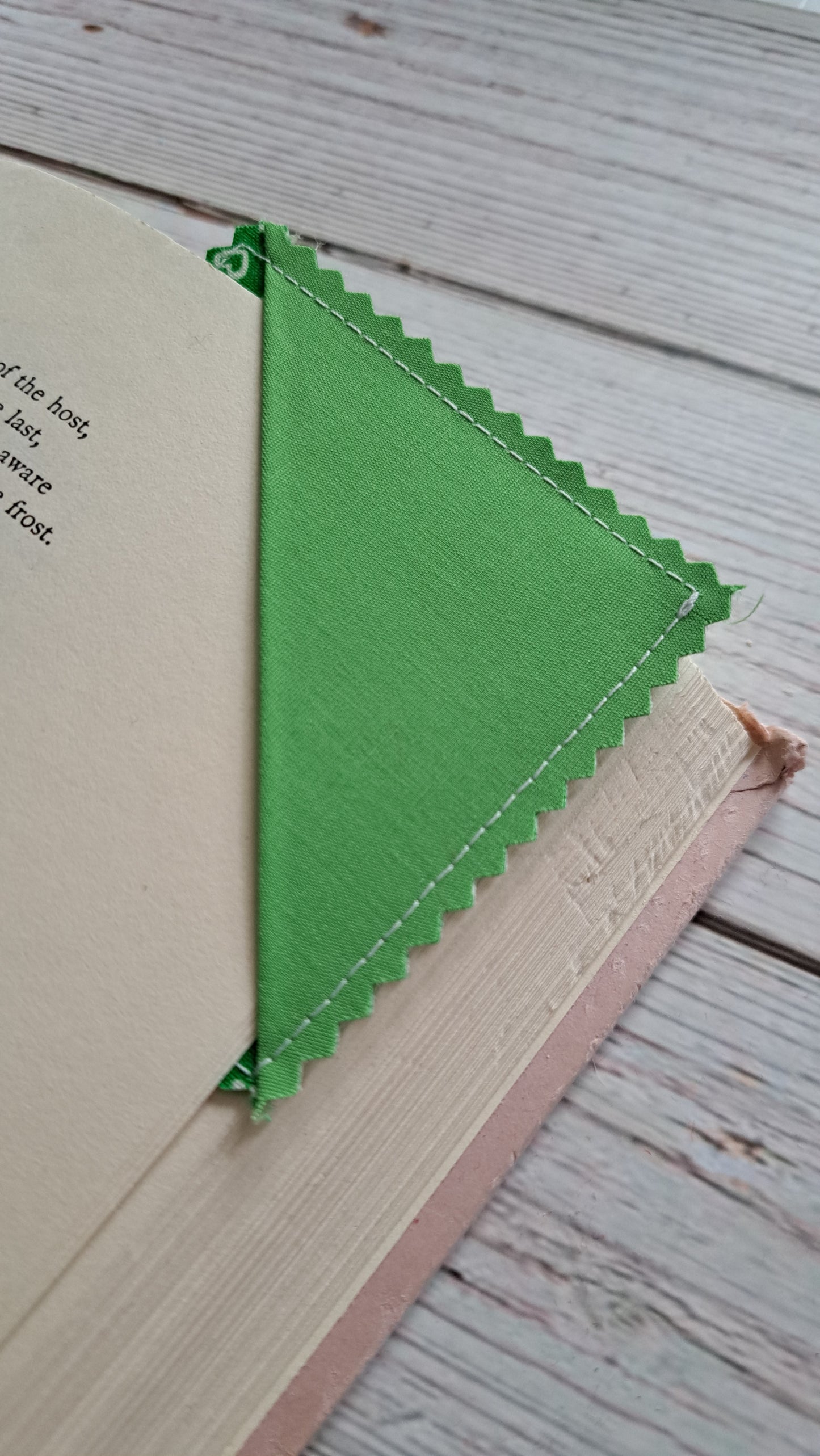 Green with Green & White Hearts Fabric Corner Bookmark